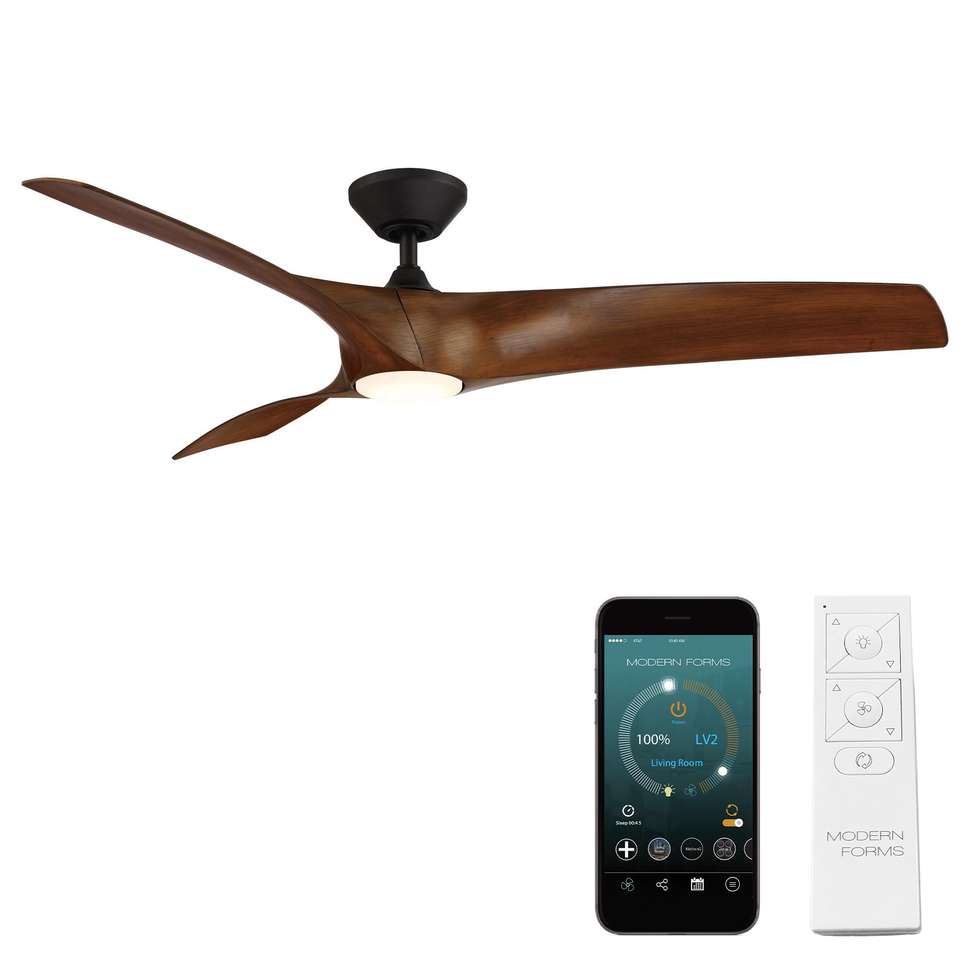Zephyr Smart 62in 3-Blade Ceiling Fan with Adjustable CCT LED Light & Remote Control - Matte Black Distressed Koa, Works with Alexa, iOS, Android App - Perfect for Living Rooms, Bedrooms, and Outdoor Spaces