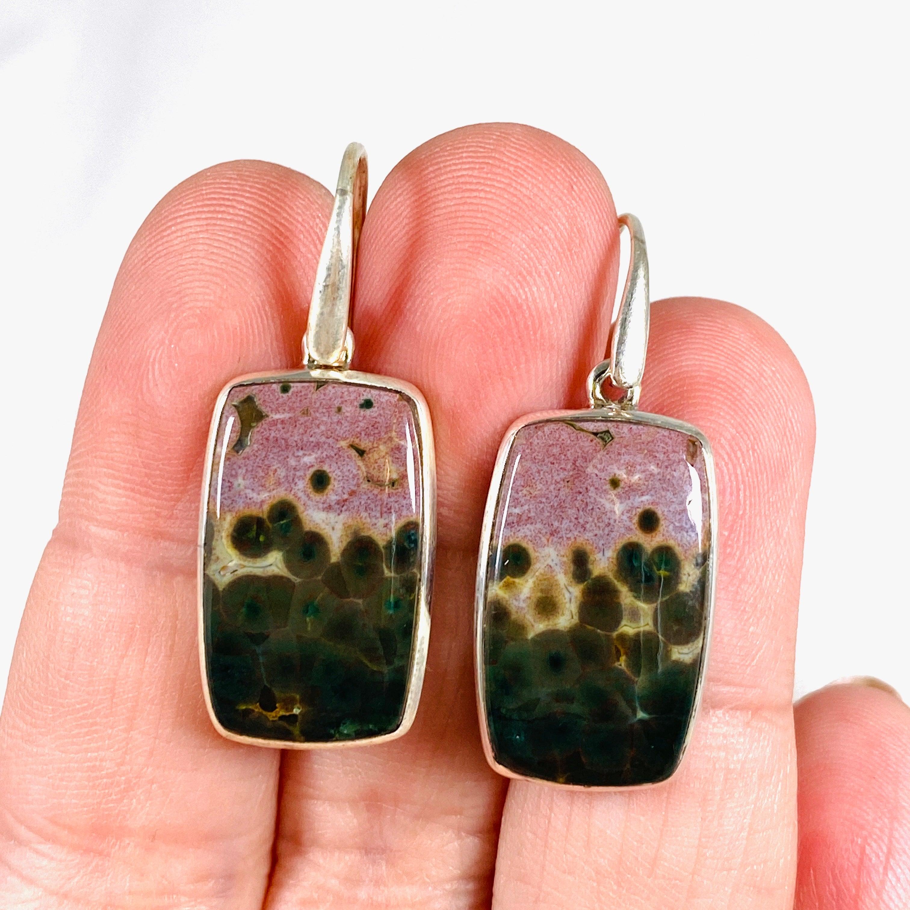 Ocean Jasper Rectangle Earrings for Women – Natural Stone Dangle Earrings – Boho Chic Jewelry Gift for Her – Perfect for Parties, Weddings & Everyday Wear