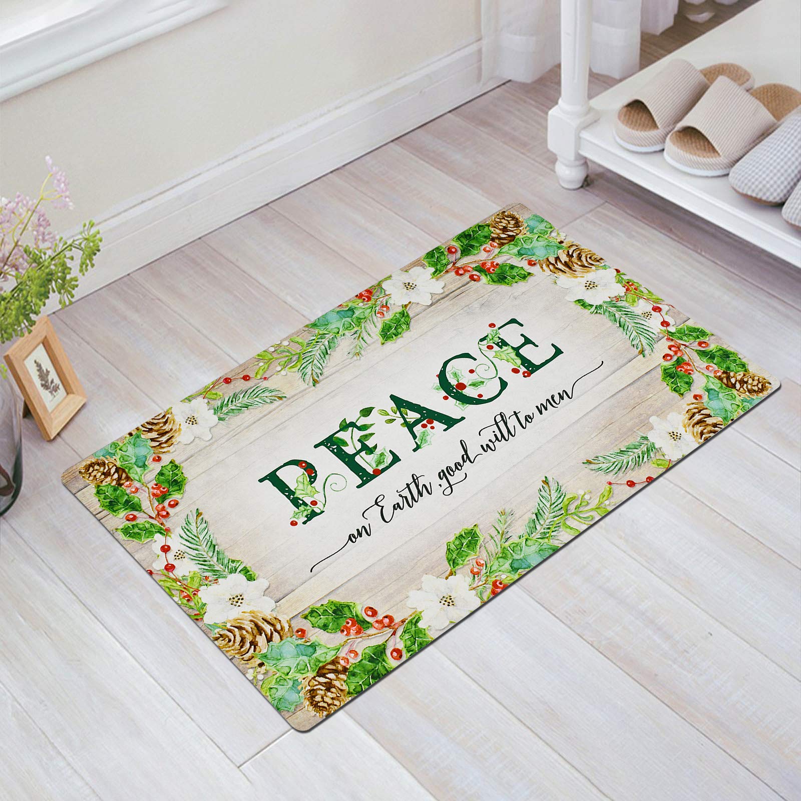 Premium Christmas Welcome Doormat - Non-Slip Rubber Backing, Low Profile Winter Holiday Entryway Mat for Front Door & Porch (28.75