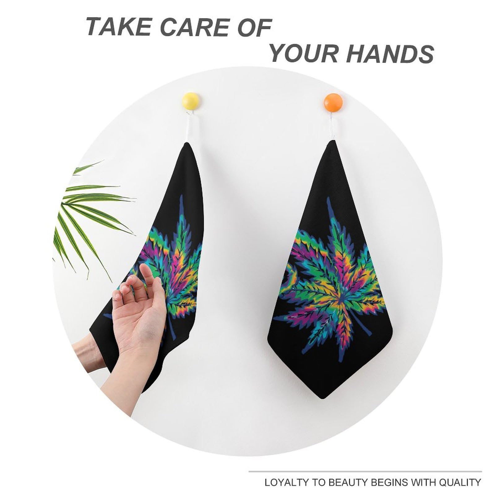 Soft Tie Dye Cannabis Leaf Hand Towels & Washcloths - 2 Pack Bath Towels with Hanging Loop for Travel, Home, Bathroom - Perfect for Stoner Gifts, 420 Parties & Hippie Decor