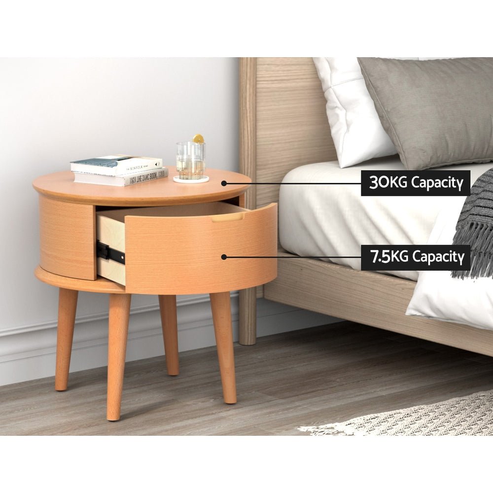 Enzo Modern Curved Bedside Table - Solid Oak Wood Nightstand with Drawer, Perfect for Small Spaces, Bedroom, Living Room & Apartment Decor