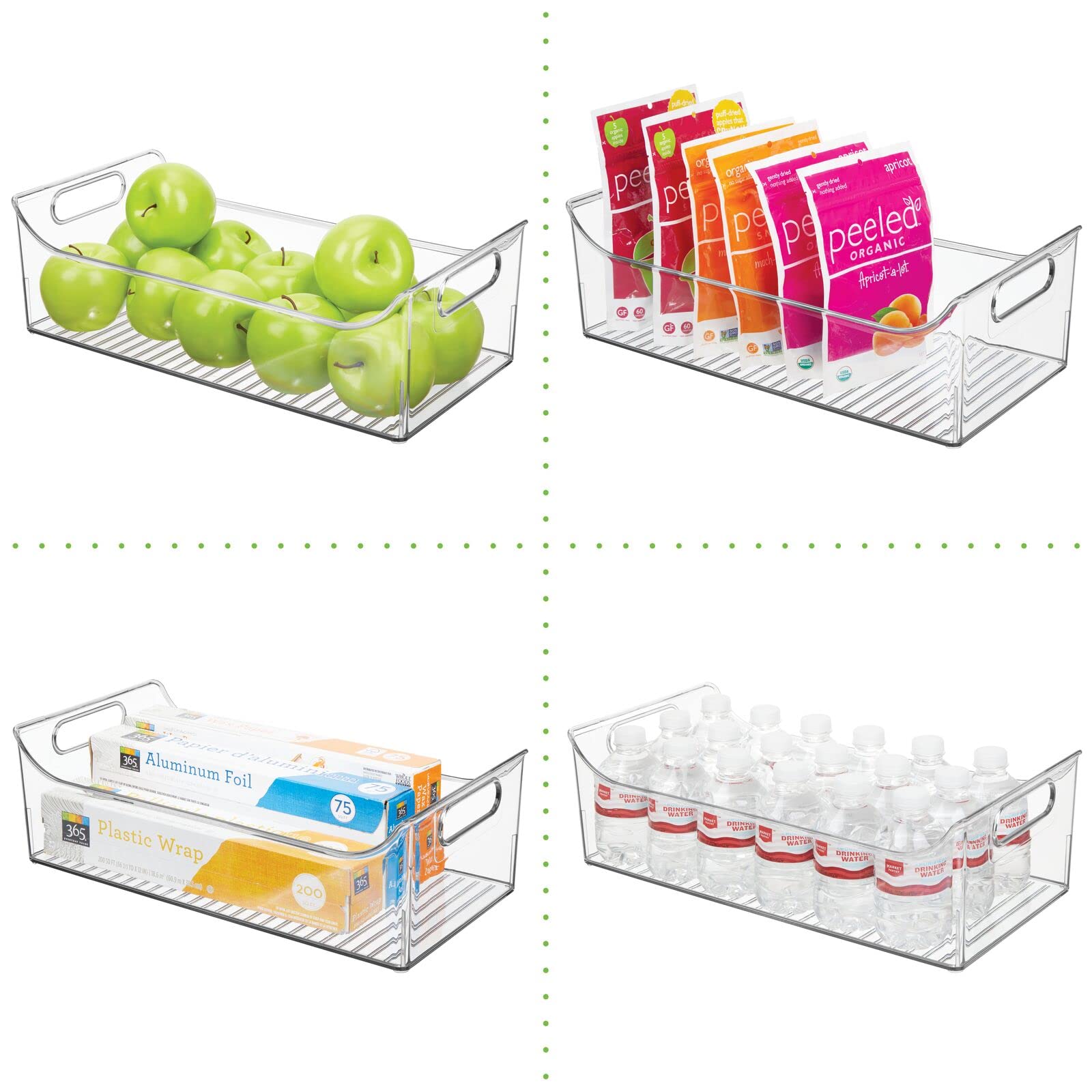 mDesign Slim Plastic Kitchen Pantry Cabinet Organizer Bins - 4 Pack Clear Storage Containers with Handles for Fridge, Freezer, Pantry - Perfect for Organizing Fruits, Yogurt, Snacks, Pasta - 16