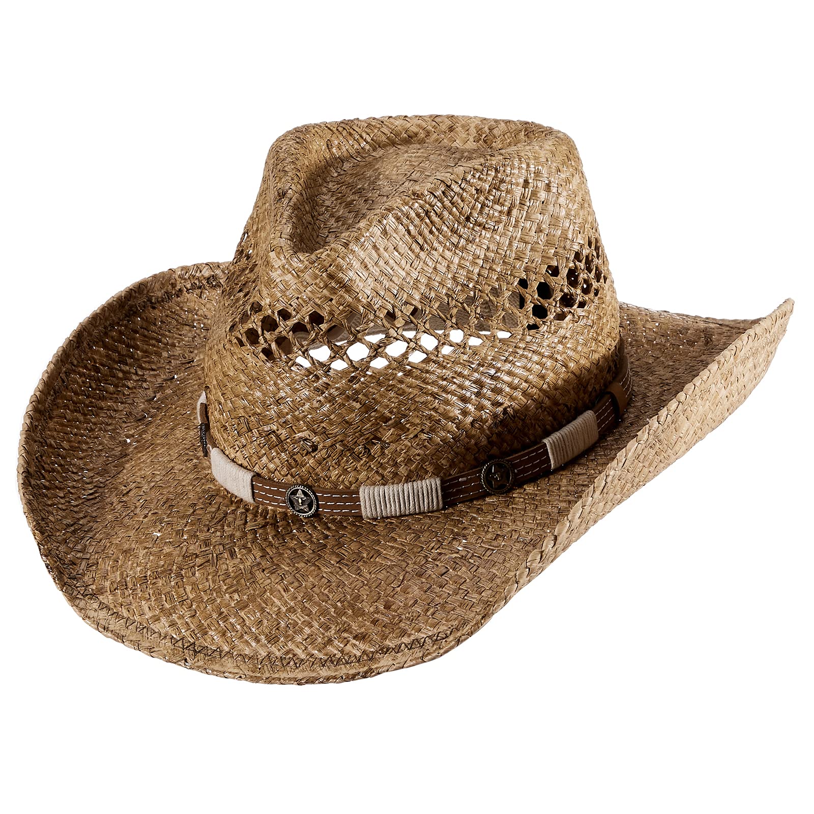 Stylish Brown Straw Cowboy Hat for Men & Women - Western Cowgirl Hat with Exquisite Decoration Band - Perfect for Ranchers, Country Music Festivals & Outdoor Adventures