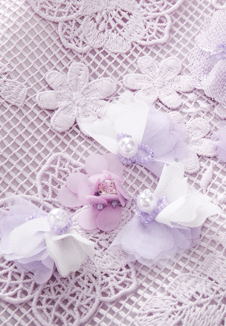 Lilac Lace Midi Skirt for Women - Elegant Floral Embroidery Summer Skirt | Perfect for Weddings, Parties & Casual Outings