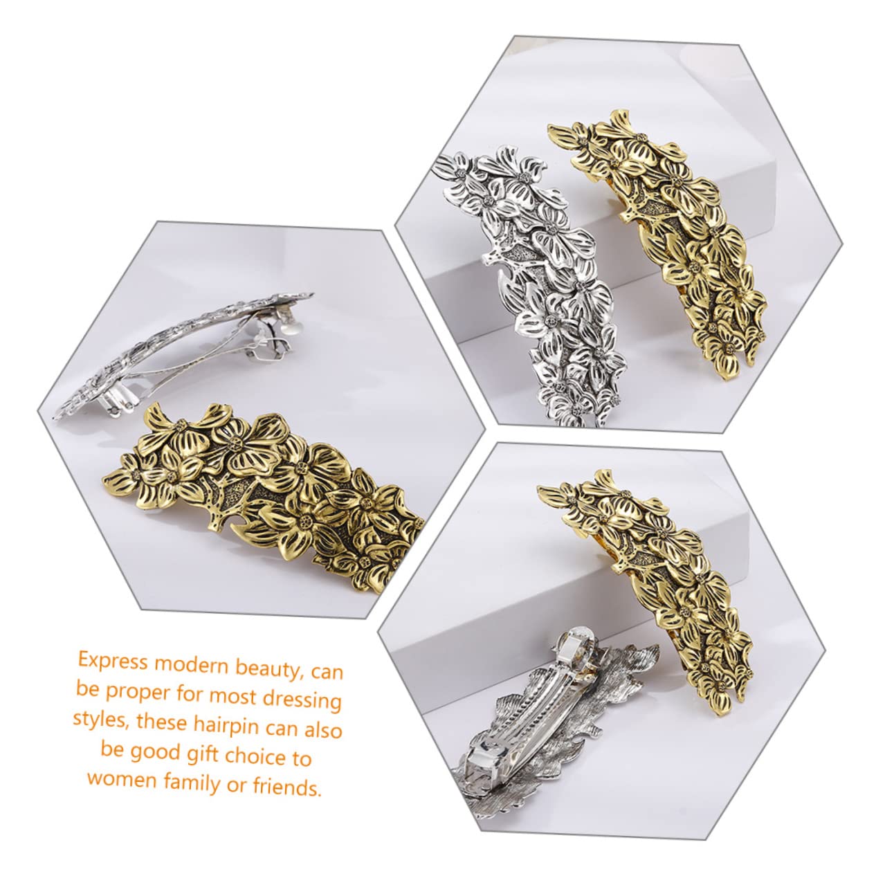 FRCOLOR 3 Sets Luxury Floral Hair Clips for Women & Girls - Elegant Metal Hair Barrettes for Wedding, Party, Prom & Special Occasions - Perfect Bridal Hair Accessories (6 PCS)