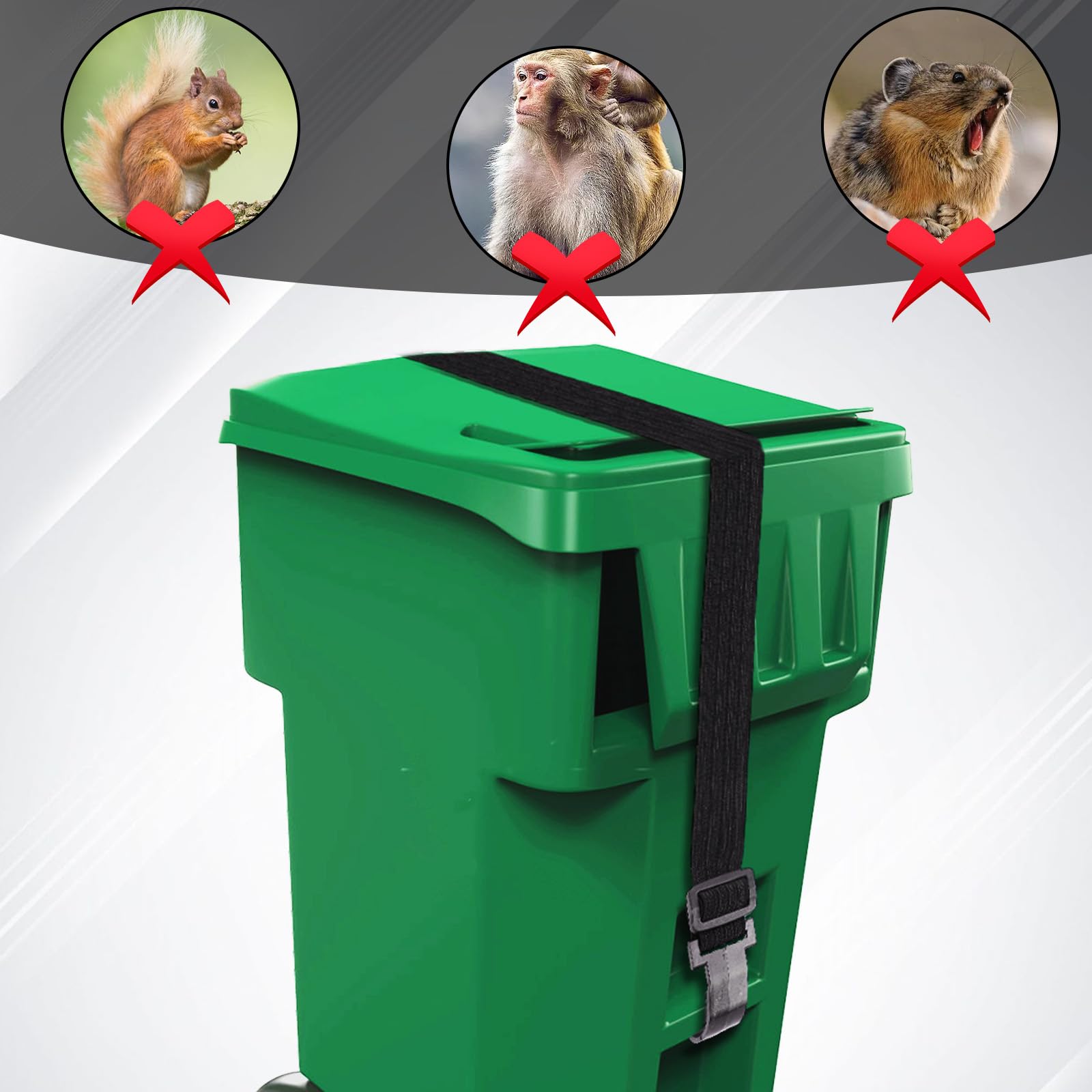 4 PCS Adjustable Trash Can Lid Lock Straps - Heavy Duty Wheelie Bin Lock for Animals, Secure Garbage Can from Squirrels, Dogs, Bears & Raccoons - Perfect for Outdoor Use in Backyards, Parks & Camping Sites