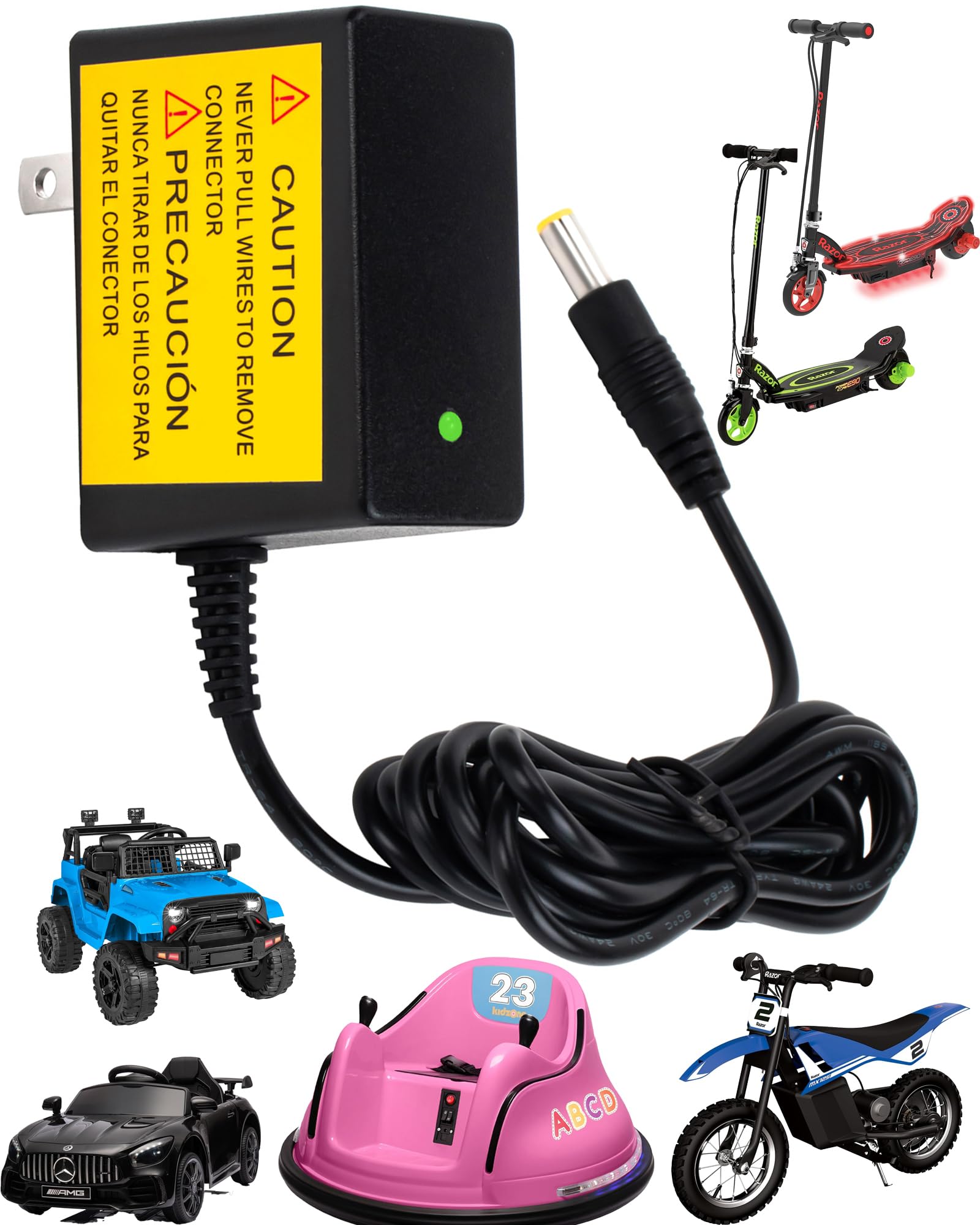 12V 1A Battery Charger for Kids Ride-On Cars - Compatible with Best Choice, Wrangler, Kid Trax, Dynacraft & Kidzone Bumper Cars - Electric Toy Car Charger for Safe and Fast Charging - Perfect for Indoor and Outdoor Playtime