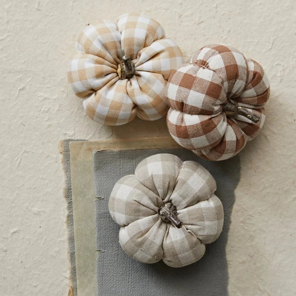 Premium Fabric Check Pumpkin Set - Fall Home Decor, Thanksgiving Table Centerpiece, Autumn Harvest Display for Indoor & Outdoor Decorating