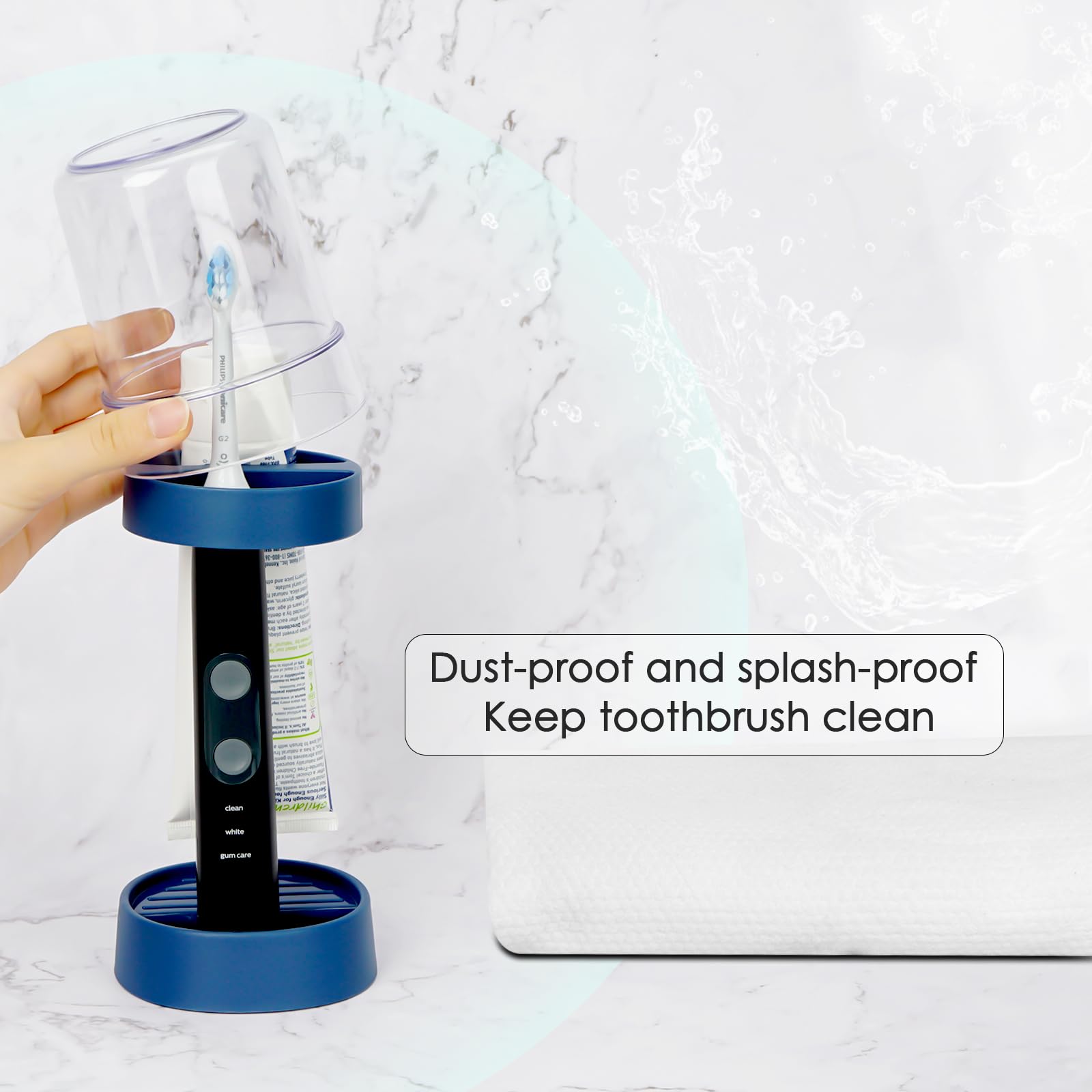 Adjustable Toothbrush Holder Stand for Bathroom - Universal Fit for Electric & Manual Toothbrushes with Toothpaste Storage & Cup - Blue - Perfect for Organized Countertops & Travel Use
