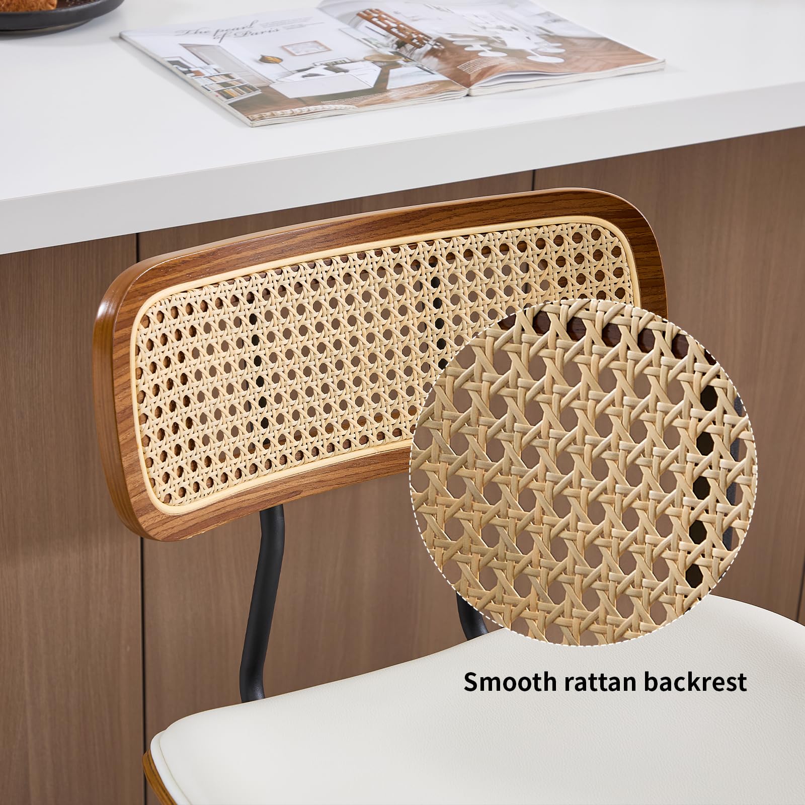 2-Pack Swivel Bar Stools with Faux Leather Upholstery & Rattan Back - 26
