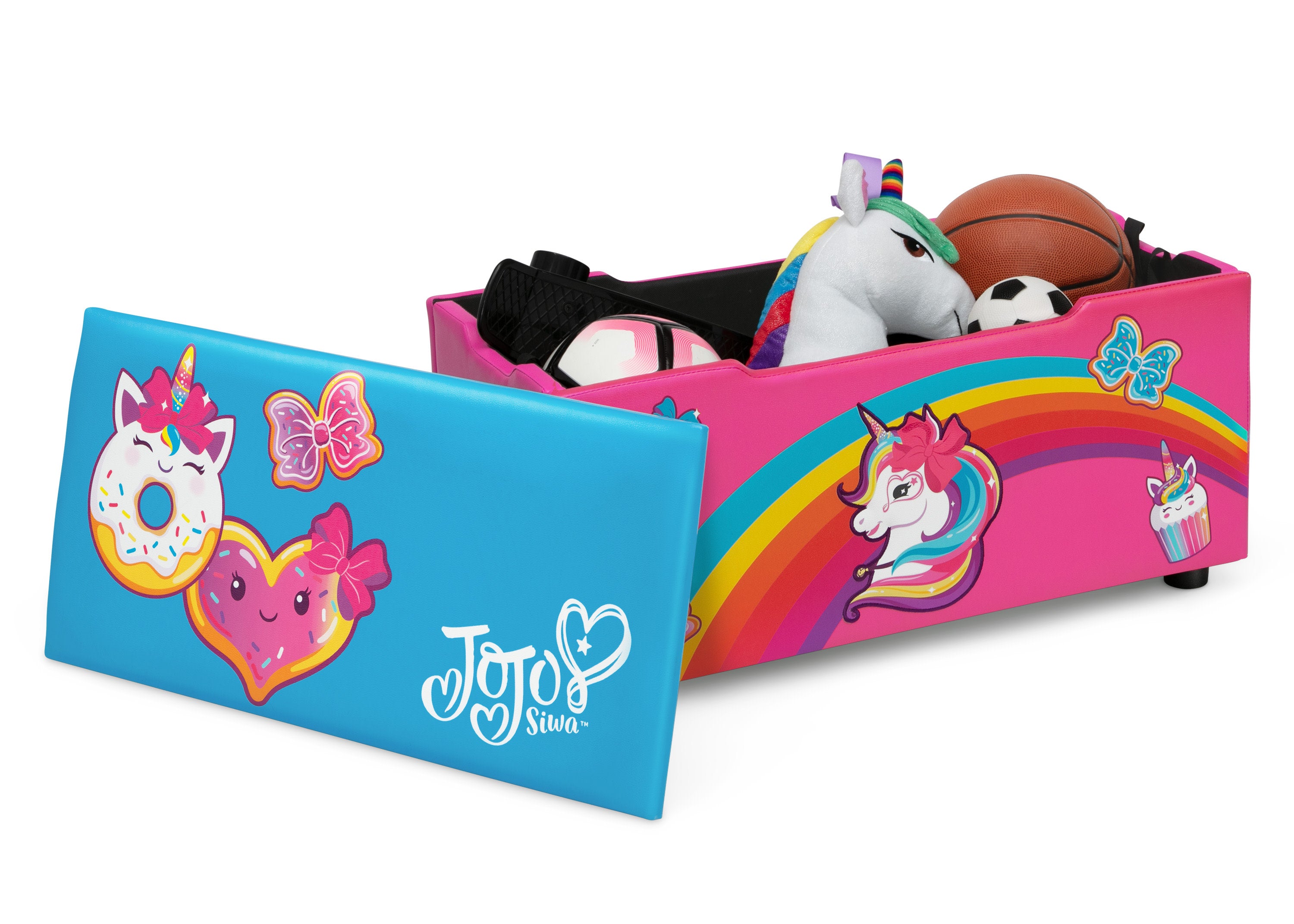 JoJo Siwa Kids Upholstered Storage Bench with Seat - Stylish Toy Organizer for Bedroom, Playroom & Nursery - Perfect for Girls' Room Decor & Storage Solutions