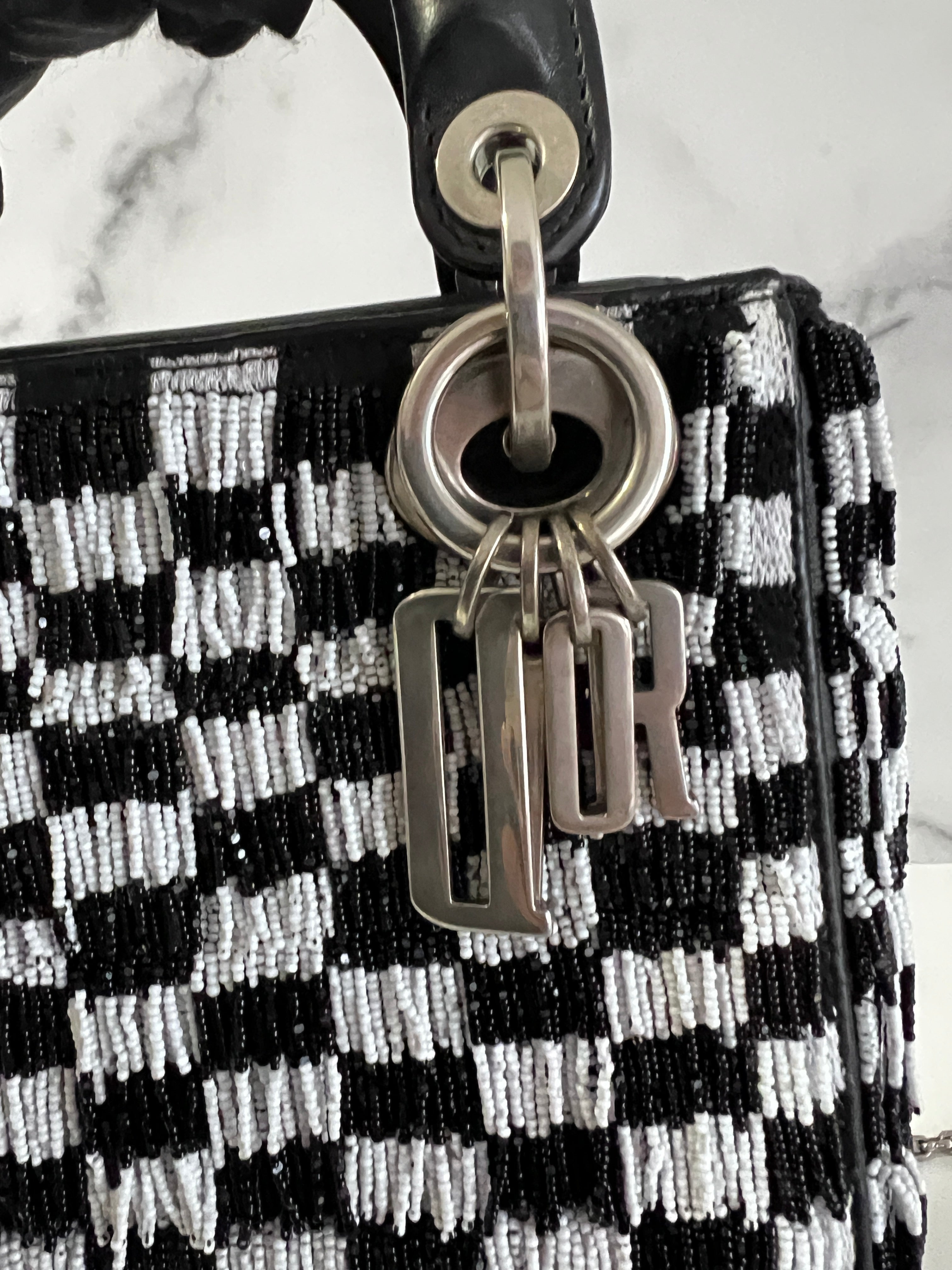 Dior Fringe Beaded Black & White Plaid Lady Dior Bag - Luxury Handbag for Women, Perfect for Parties, Weddings & Evening Events
