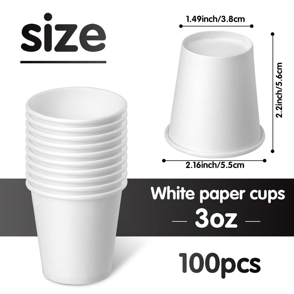 100 Pack 3 oz Disposable Paper Cups - White Bathroom & Mouthwash Cups for Home, Office, and Travel Use