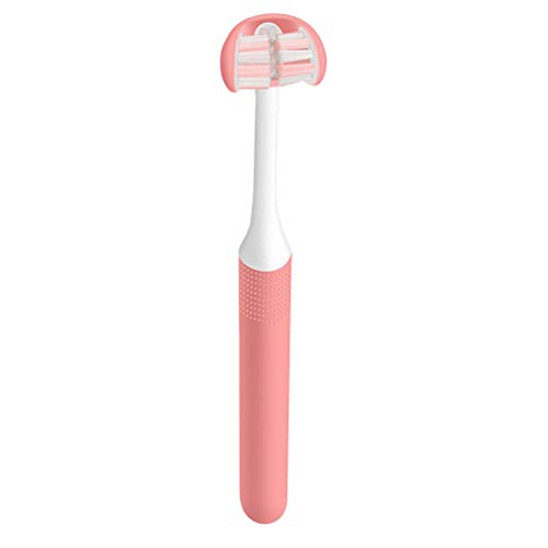 EXCEART 3-Sided Autism Toothbrush for Adults - Soft Bristle Massaging Toothbrush for Complete Teeth Cleaning at All Angles (Pink) - Ideal for Special Needs Oral Care & Sensory Brushing