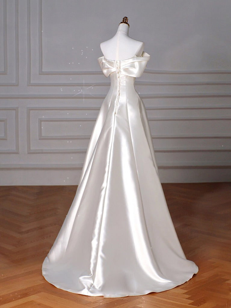 Elegant A-Line Off Shoulder Satin Beige Long Prom Dress for Women - Formal Evening Gown for Homecoming, Wedding Guest, or Special Occasions