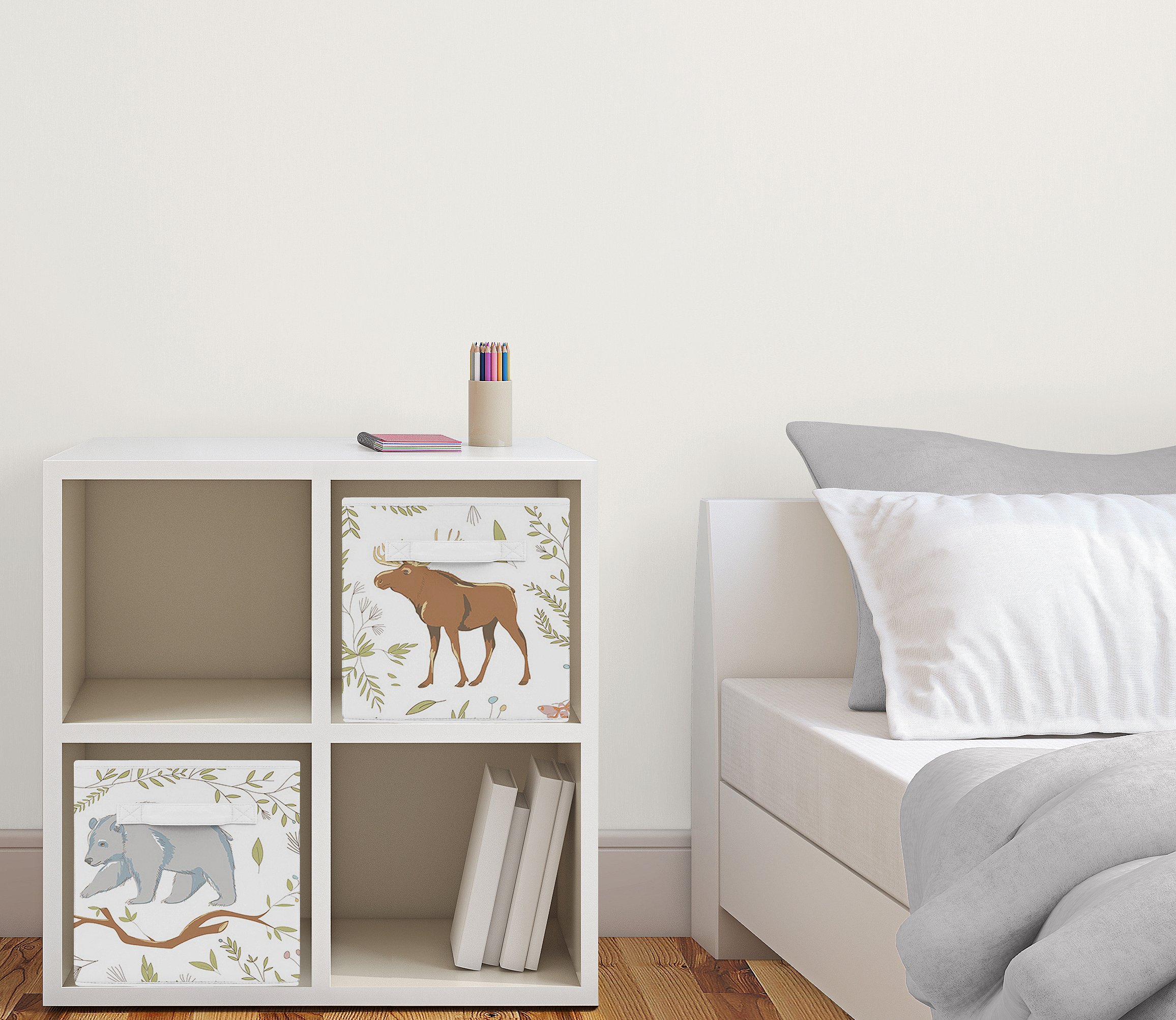 Sweet Jojo Designs Woodland Animal Toile Foldable Fabric Storage Bins - Set of 2, Kids Toy Organizer & Nursery Storage Boxes for Baby Clothes, Books, and Toys - Perfect for Playroom, Closet, and Daycare Organization