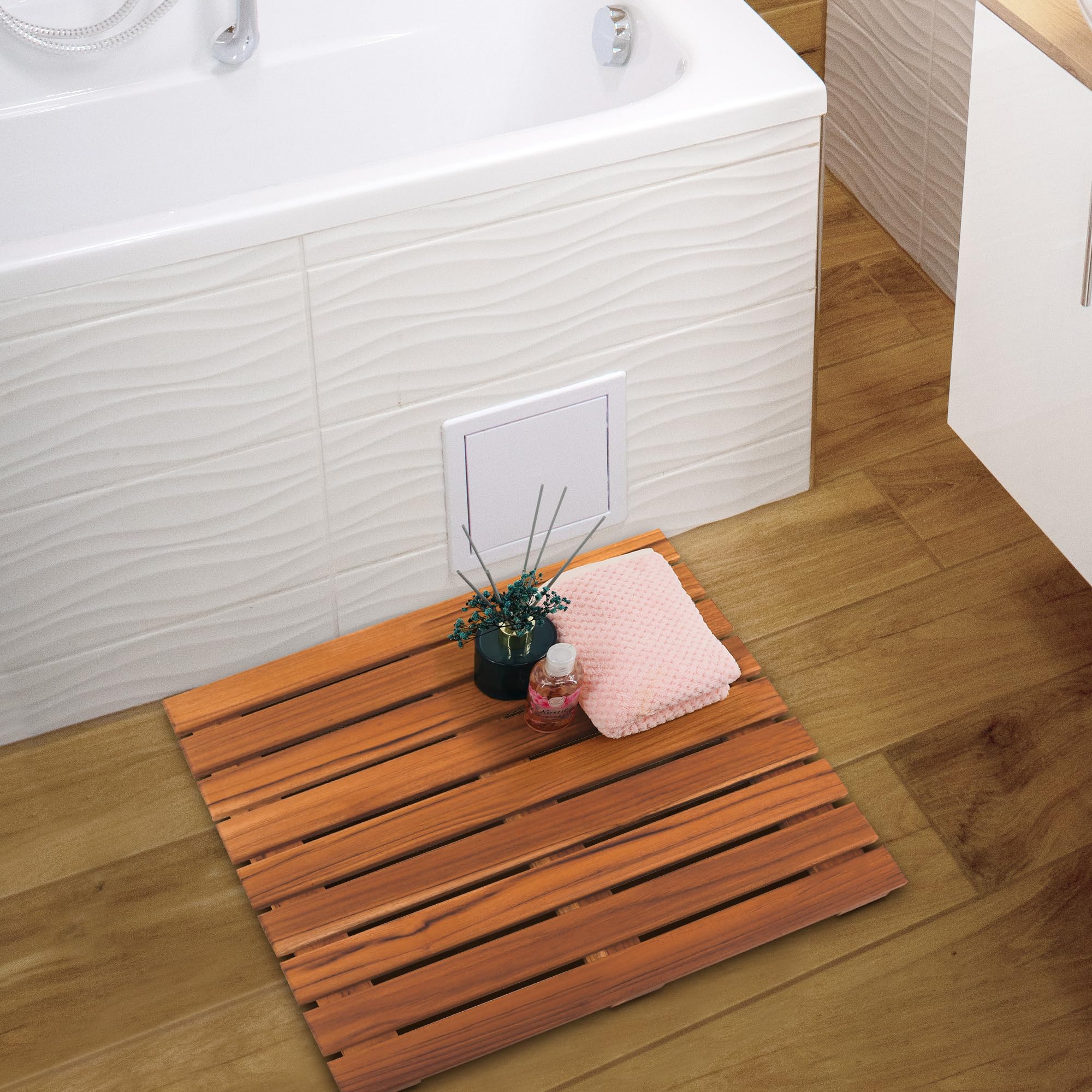 Premium Teak Shower Mat - Non-Slip Bath Mat for Bathtub & Spa - 20