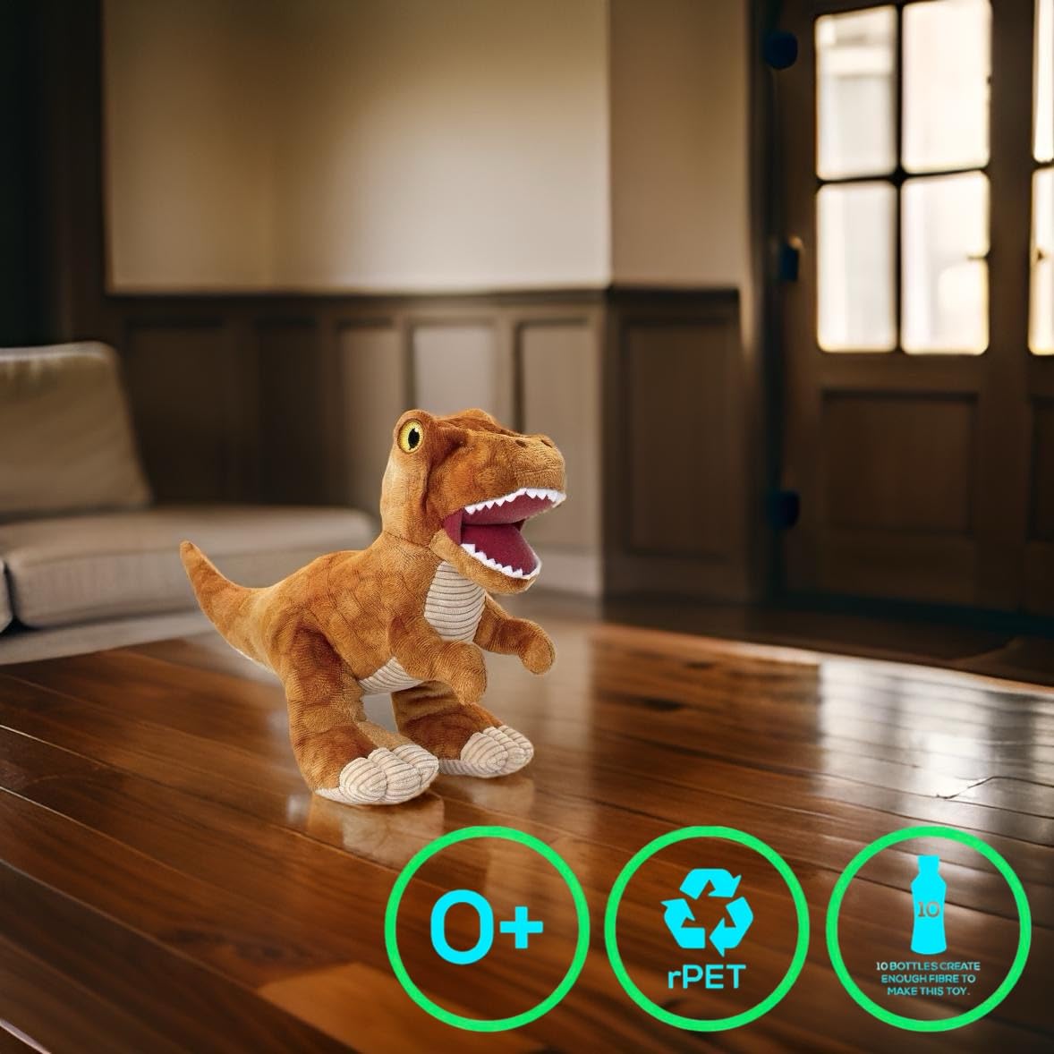 Premium 100% Recycled Plush Eco-Friendly Dog Toys - Tyrannosaurus Rex Dinosaur Chew Toy for Aggressive Chewers | Perfect for Indoor Play, Outdoor Adventures & Training Rewards