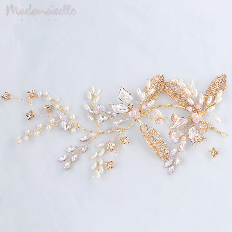 Golden Autumn Pearl Hair Vine - Elegant Bridal Hair Accessory for Weddings, Prom & Special Occasions