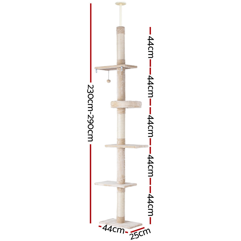 290cm Tall Cat Tree Tower with Scratching Post & Floor-to-Ceiling Cat Bed - Perfect for Indoor Cats, Multi-Level Play & Space-Saving Home Decor