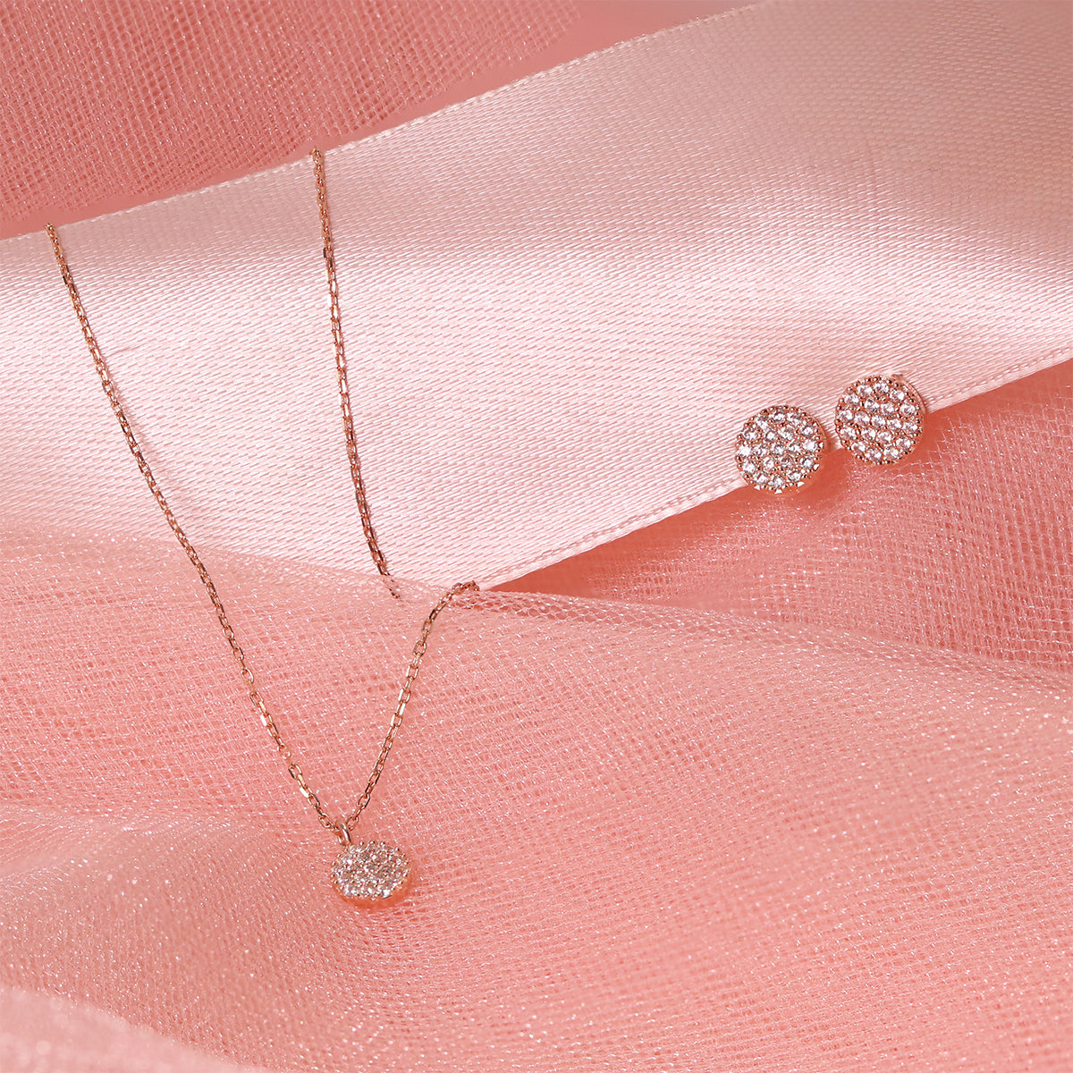White Topaz Sparkle Rose Gold Jewelry Set – Elegant Necklace & Earrings for Women, Perfect for Weddings, Parties & Special Occasions