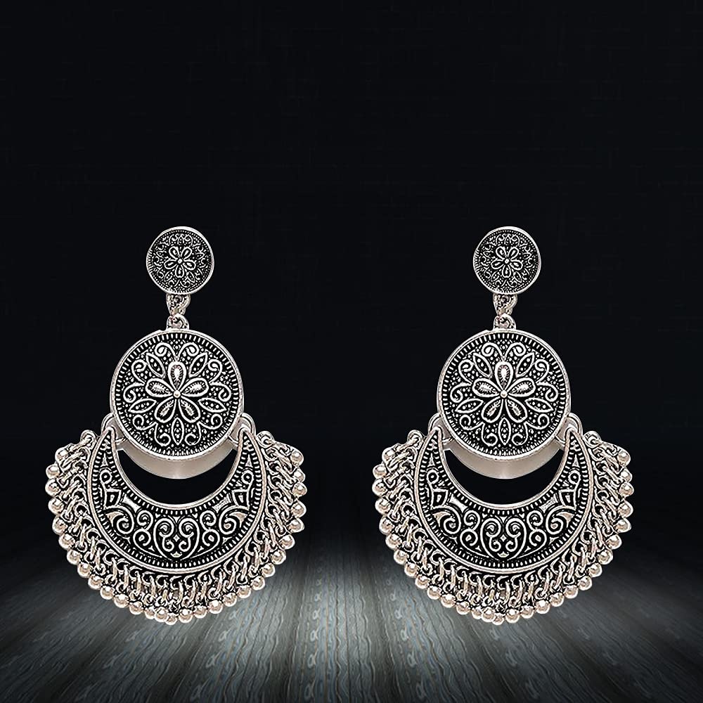 YouBella Fashion Jewelry for Women - Afghani Tribal Oxidized Dangler Earrings for Girls & Ladies | Boho Chic Accessories for Parties, Weddings & Everyday Wear