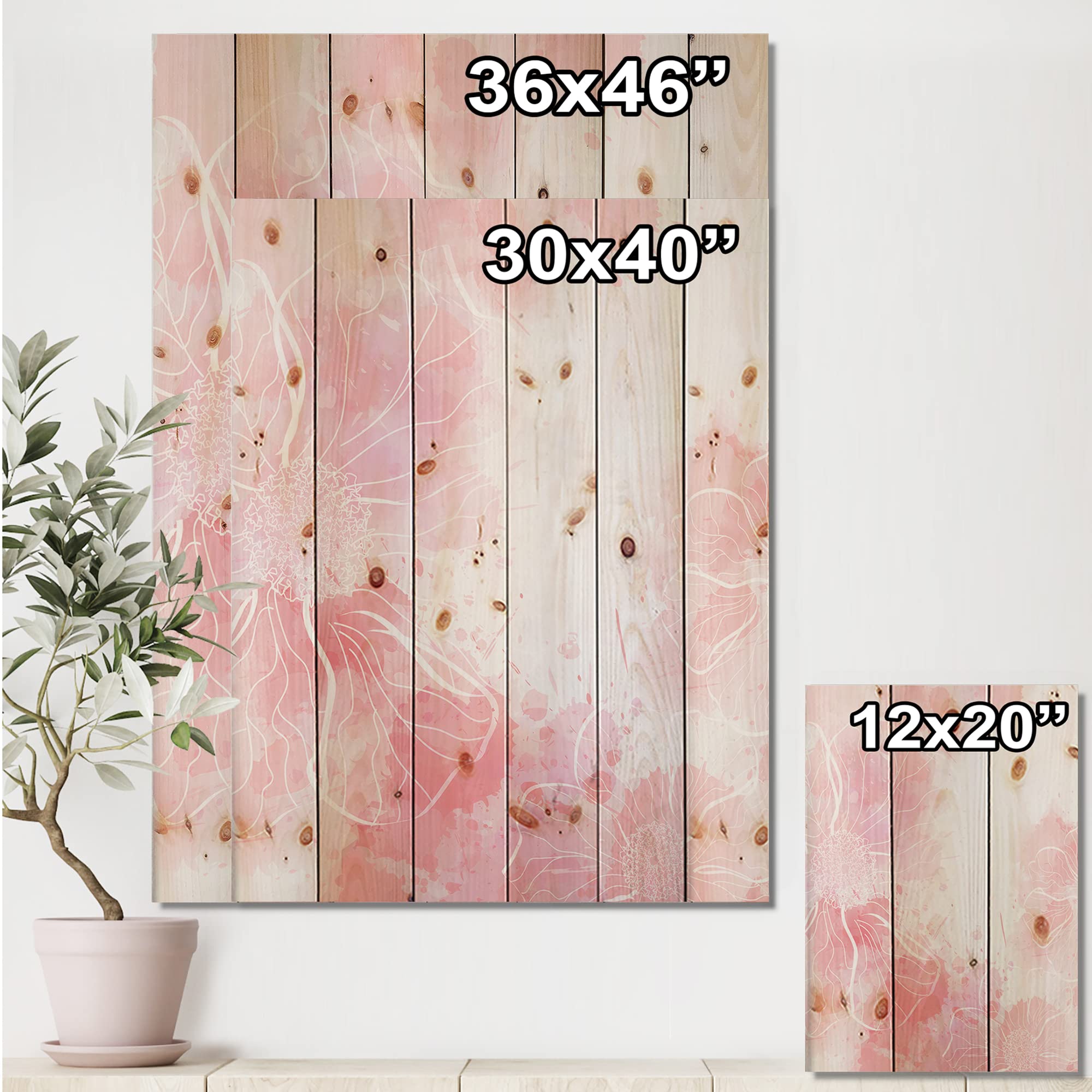 Abstract Pink Floral Wood Wall Art - Modern & Contemporary Large Wooden Wall Decor Panel - Handmade Pine Wood Wall Hanging for Living Room, Bedroom & Office Decor
