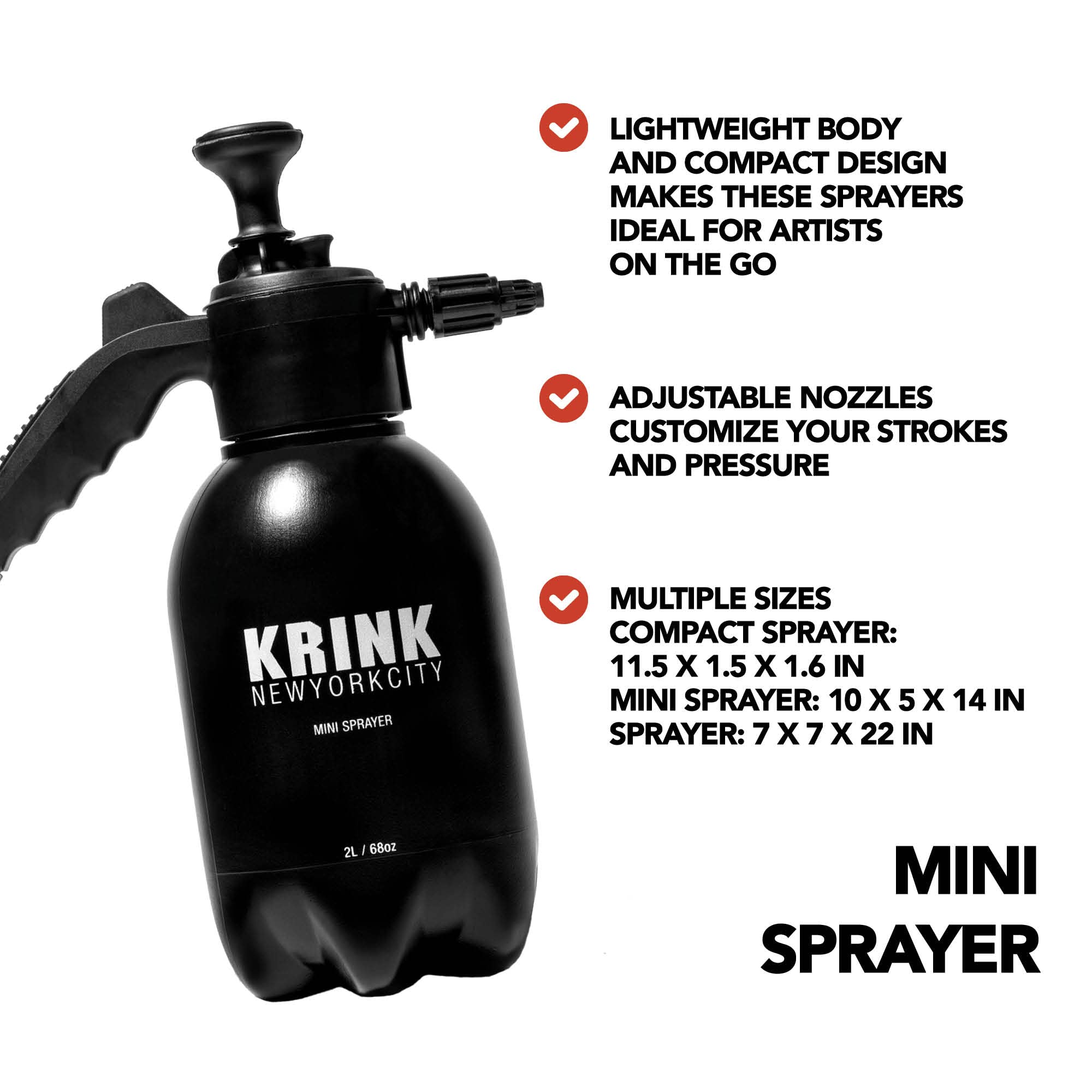 Krink Mini Paint Sprayer for Graffiti - Hand-Pump Spray Paint Tool with 2L (68oz) Tank & Adjustable Nozzle | Cordless Graffiti Art Supplies for Street Art, Murals & DIY Projects