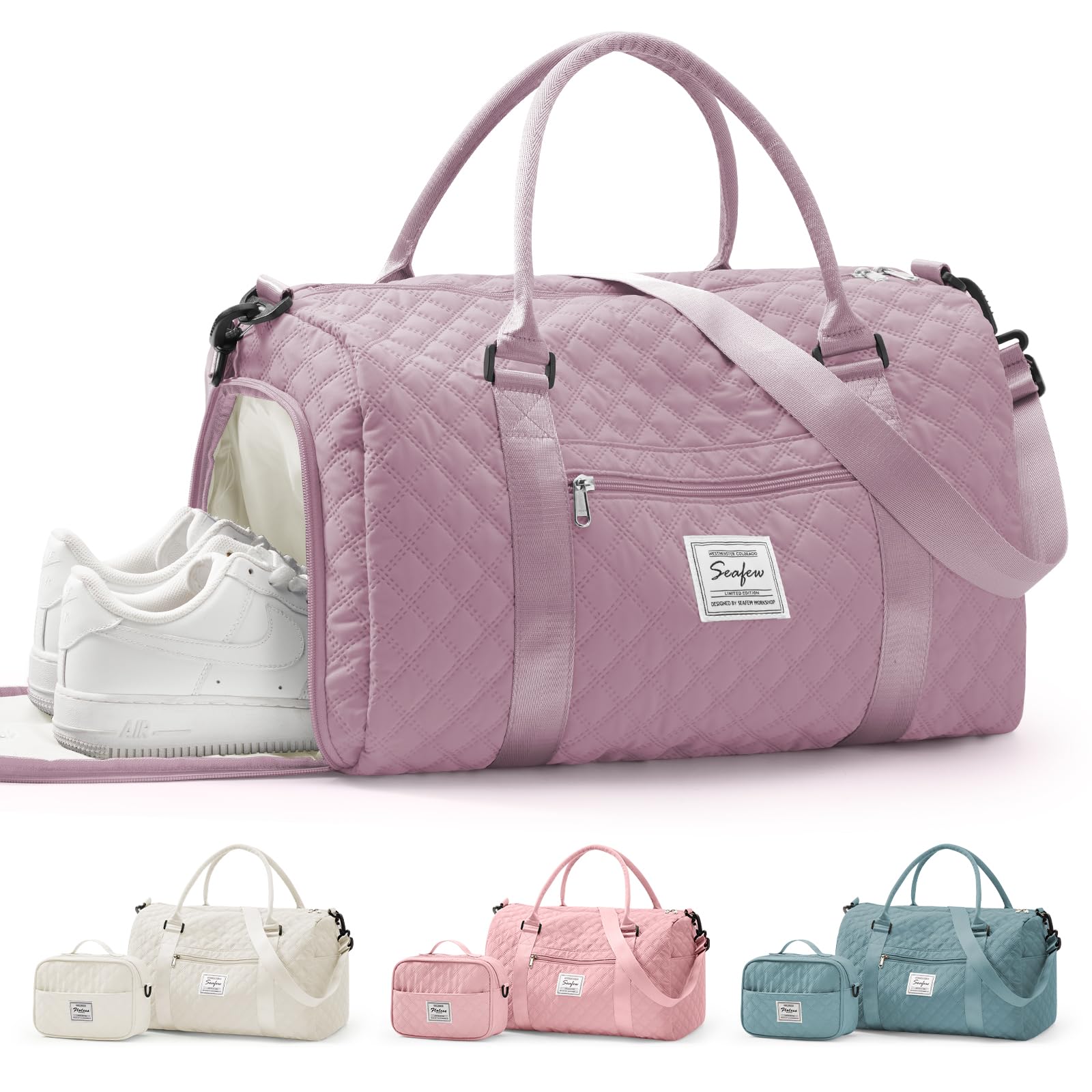 Women's Gym Bag with Shoe Compartment - Sports Duffel, Overnight Carry-On & Weekender Travel Tote with Toiletry Bag (Purple) - Perfect for Workouts, Airplane Travel & Weekend Getaways