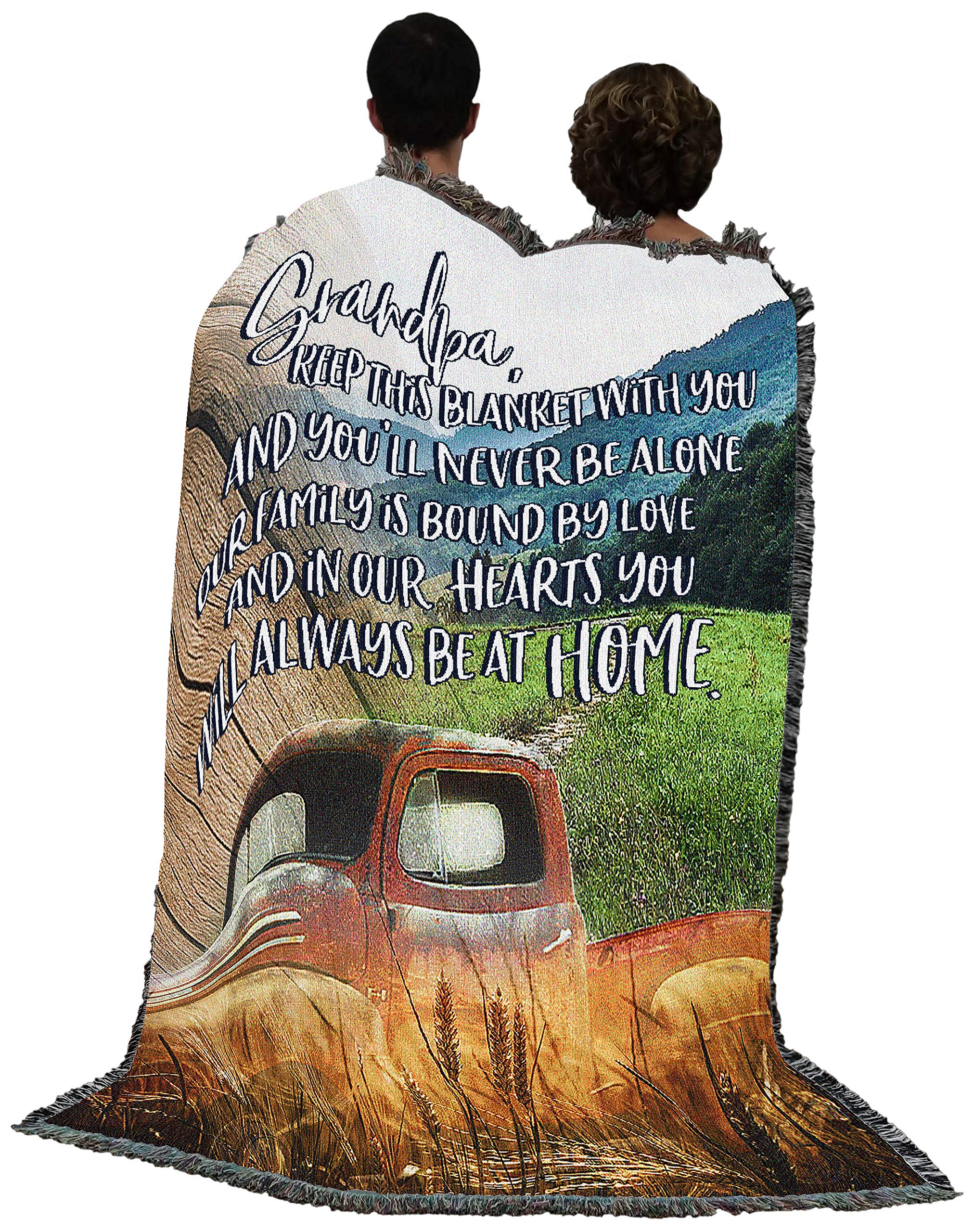 Grandpa Always in Our Hearts Cotton Woven Blanket - 72x54 Inch Handmade Throw - Made in USA - Perfect for Gifts, Memorials & Cozy Home Decor