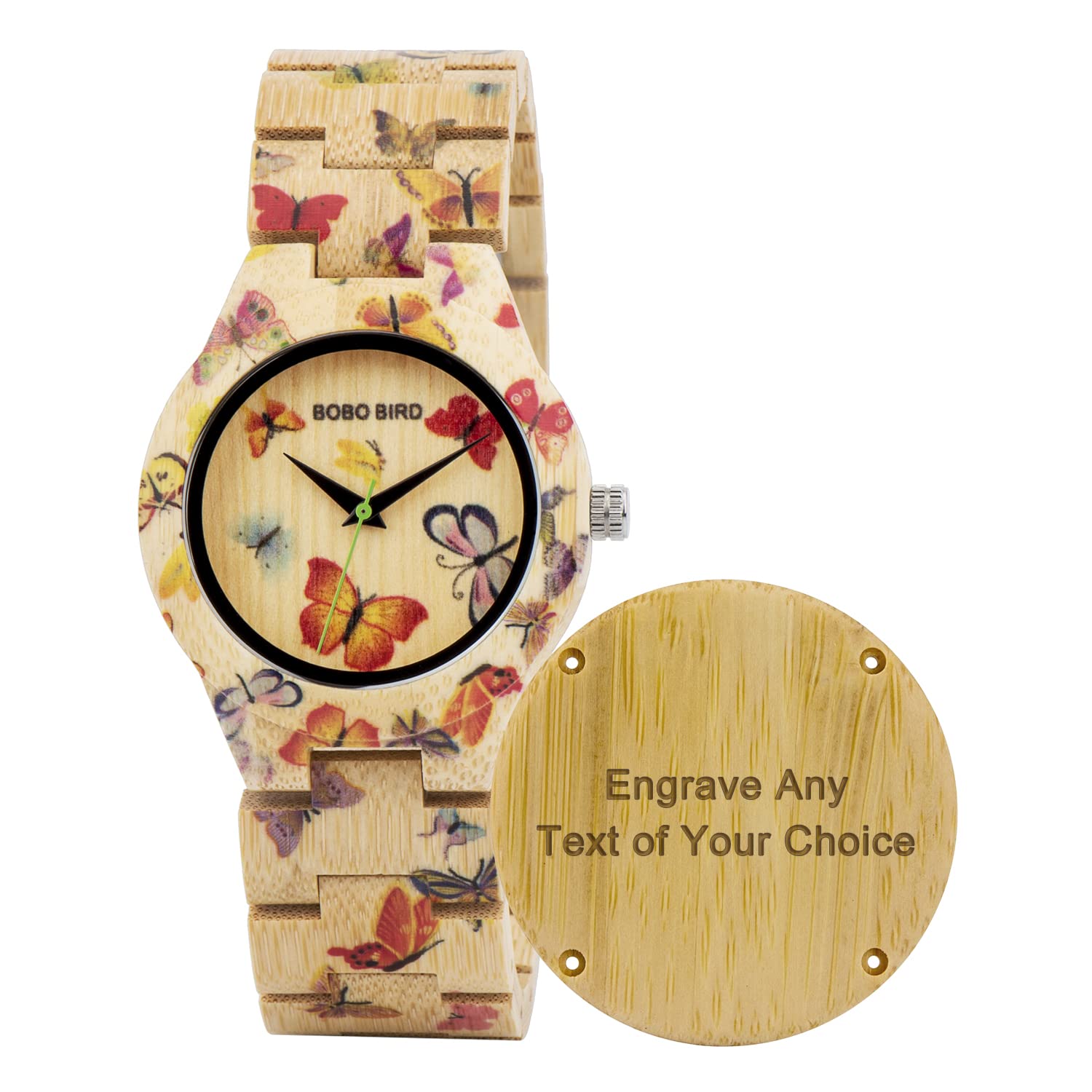 BOBO BIRD Women's Bamboo Wood Watch - Handmade Butterfly Engraved Casual Wristwatch for Women - Perfect for Everyday Wear, Office & Outdoor Activities