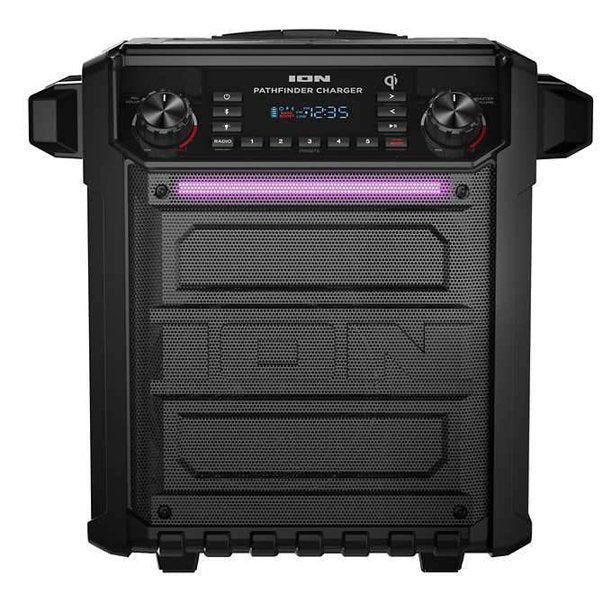 ION Pathfinder Charger - Bluetooth Portable Speaker with Wireless Qi Charging | Waterproof Outdoor Speaker for Camping, Beach & Pool Parties | Perfect for Travel, Hiking & Home Use