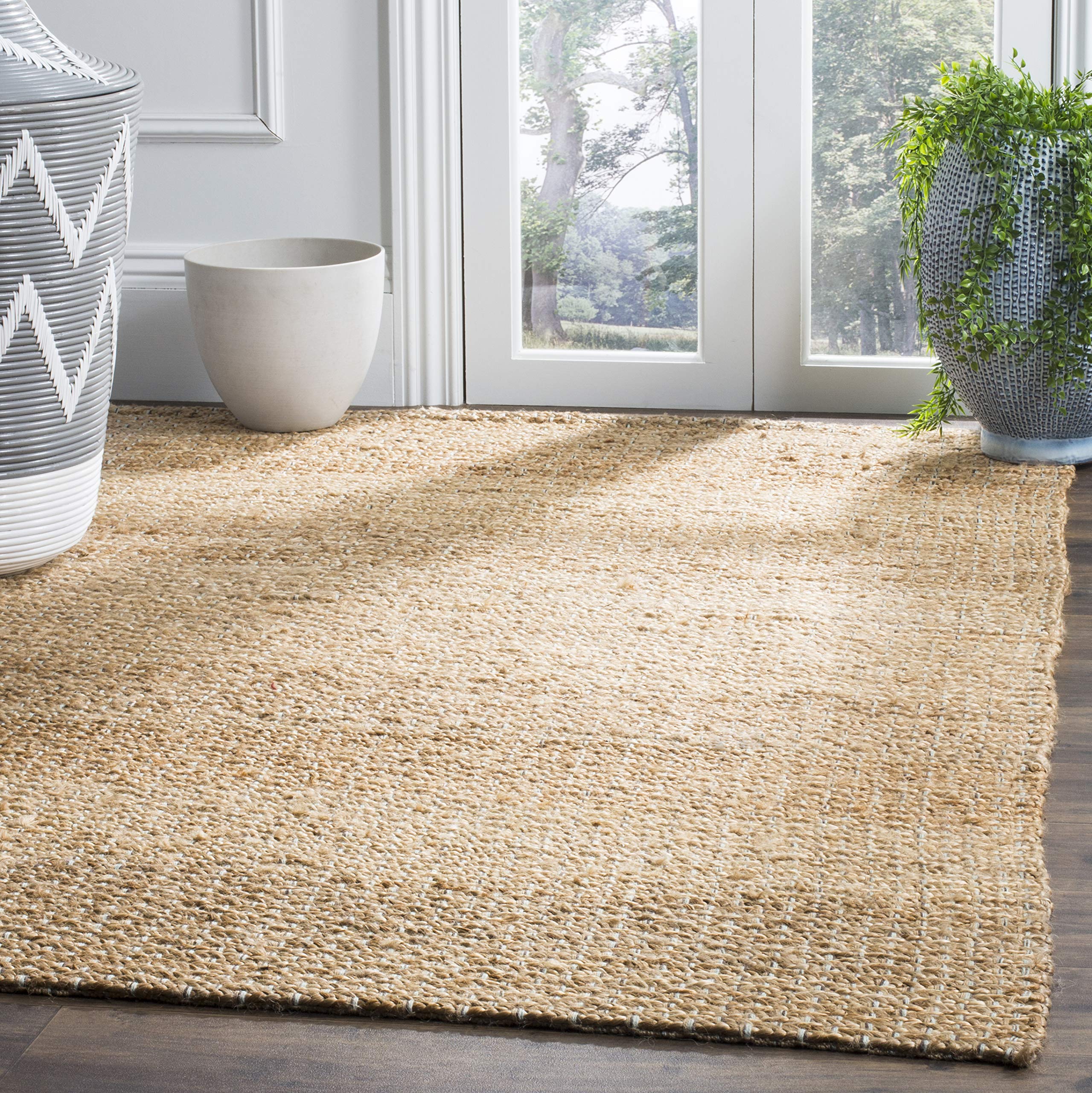 SAFAVIEH Handmade Jute Area Rug 5' x 8' - Natural Fiber Collection, Light Blue & Beige, Non-Slip Living Room & Bedroom Rug for High Traffic Areas | Boho Chic Home Decor, Perfect for Cozy Spaces & Modern Interiors (NF452A)