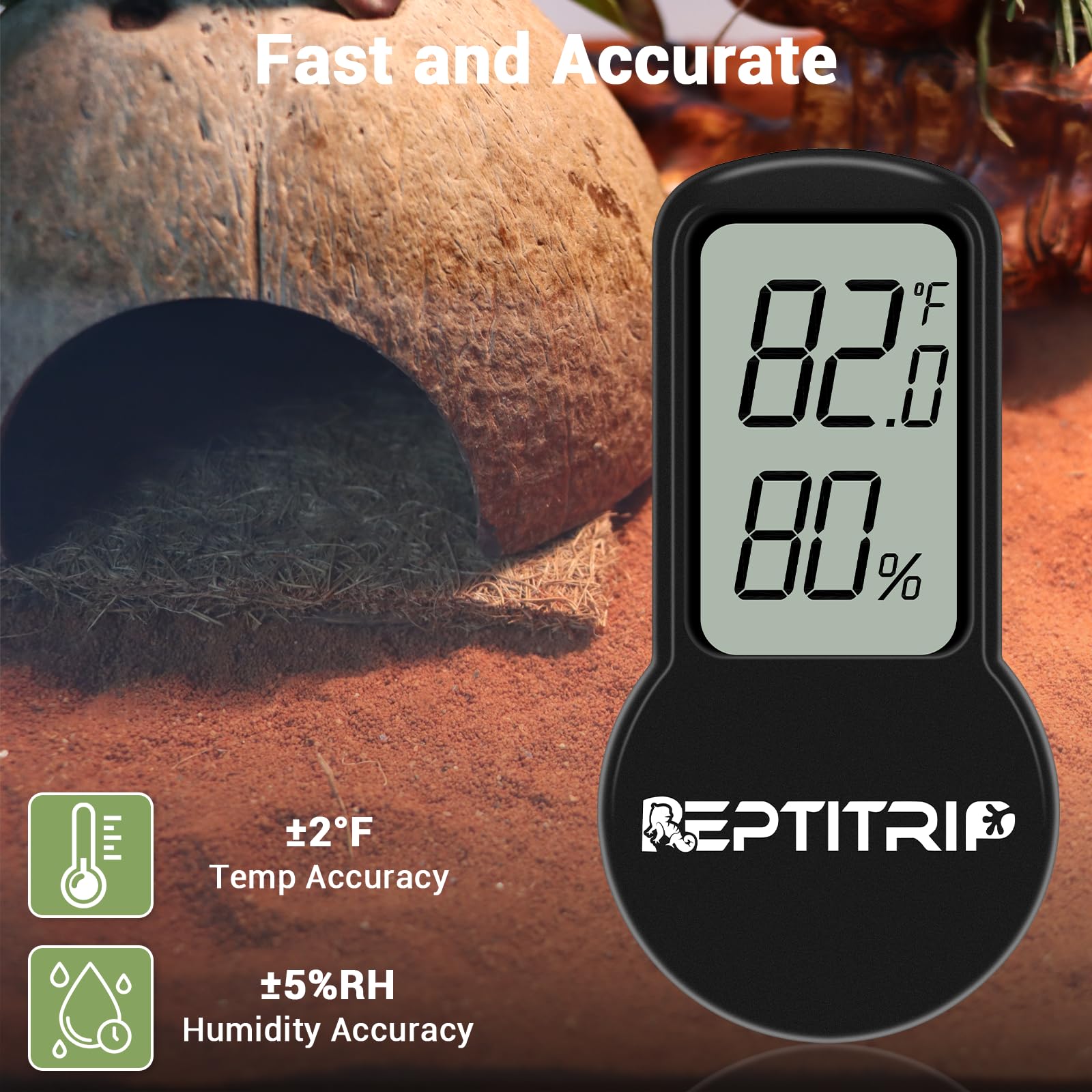 Digital Reptile Thermometer Hygrometer - LCD Display for Reptile Tanks, Terrariums & Vivariums - Accurate Temperature & Humidity Monitor (Fahrenheit/Celsius) - Includes 2 Batteries - Perfect for Bearded Dragons, Snakes & Geckos