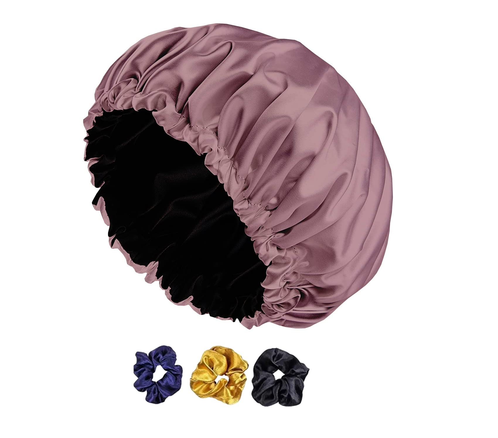 Avirons Satin Silk Hair Bonnet for Sleeping - Adjustable Pure Satin Hair Cap with 3 Scrunchies for Women & Girls | Curly Hair Protection | Soft Satin Hair Wrap for Nighttime & Travel (Multicolor)