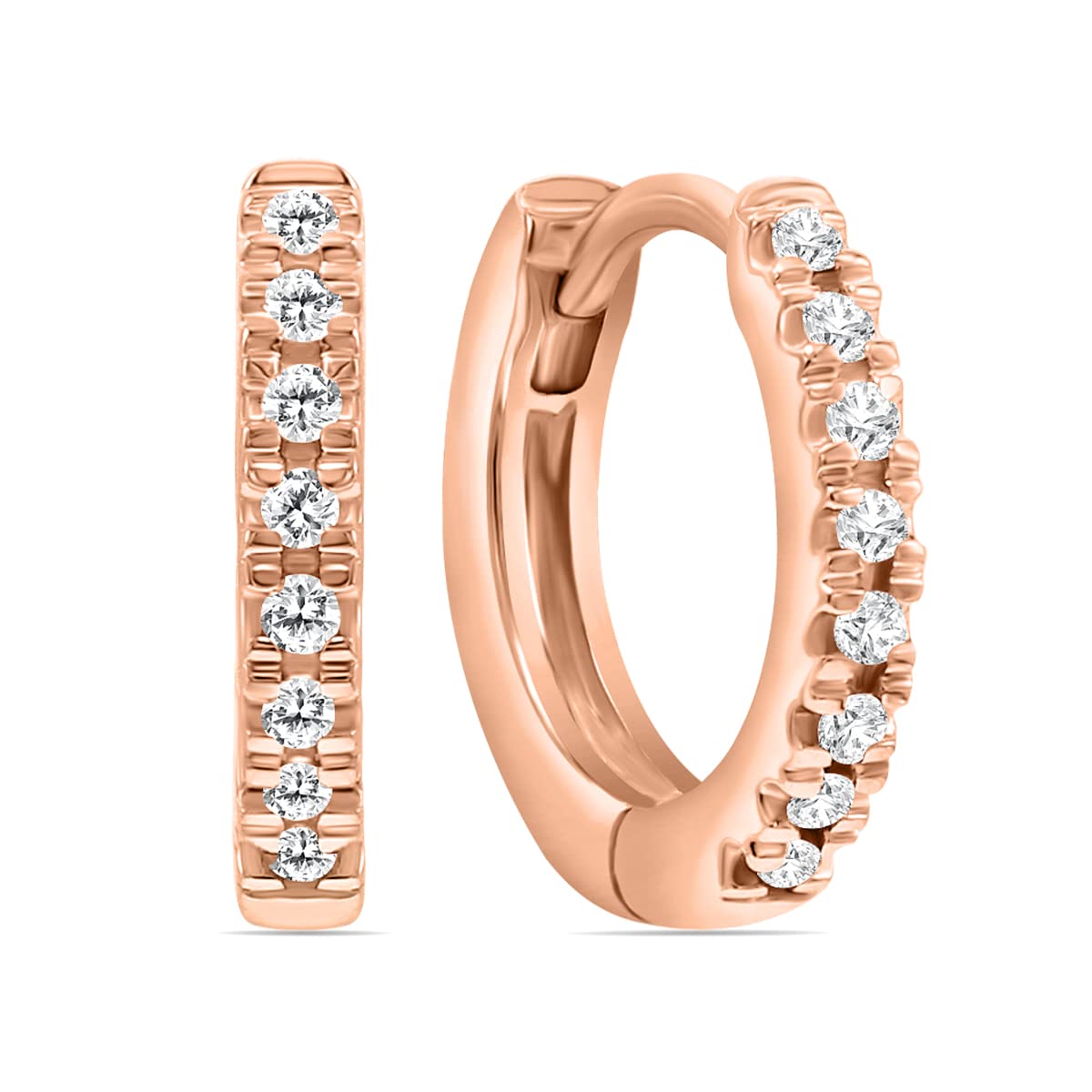 1/5 Carat TW Small Diamond Huggie Hoop Earrings - 10K White/Yellow/Rose Gold - Minimalist Everyday Stud Earrings for Women, Perfect for Work, Date Night & Special Occasions