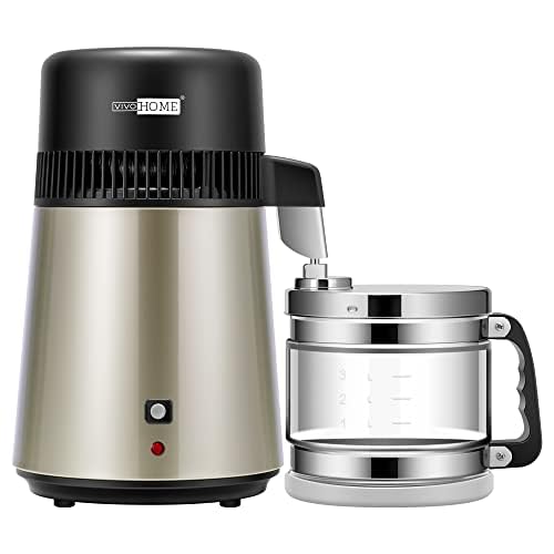 VIVOHOME 1.1 Gallon/4L Countertop Water Distiller - 304 Stainless Steel Home Distilled Water Machine with Smart Switch & Purifier Filter - Perfect for Home, Office, and Champagne Making