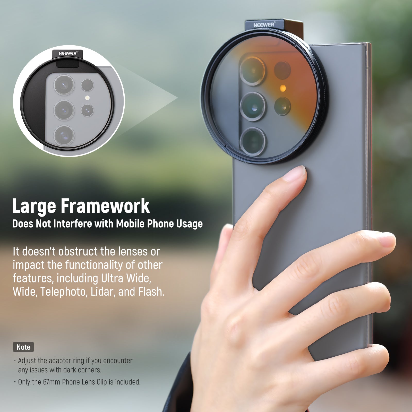 NEEWER LA006 Upgraded 67mm Universal Phone Lens Filter Mount - Compatible with iPhone, Samsung & Most Smartphones for Professional Photography & Videography