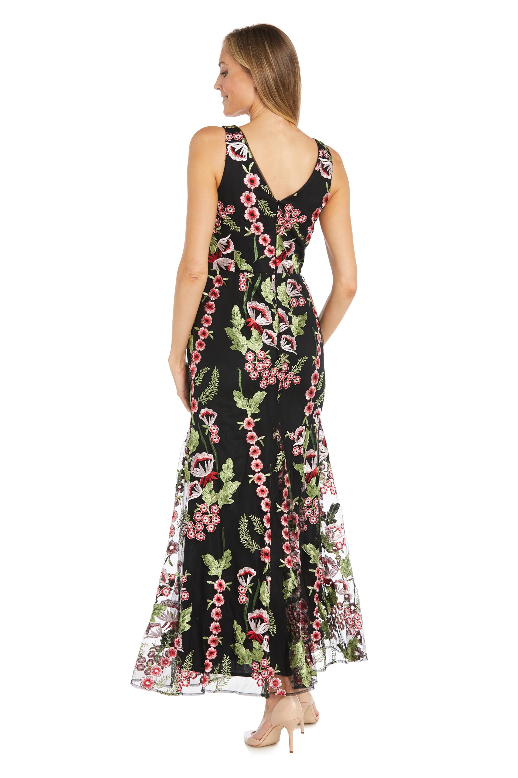 Elegant Floral Embroidered Trumpet Dress - Sleeveless Long Formal Gown for Women | Perfect for Weddings, Parties & Special Occasions