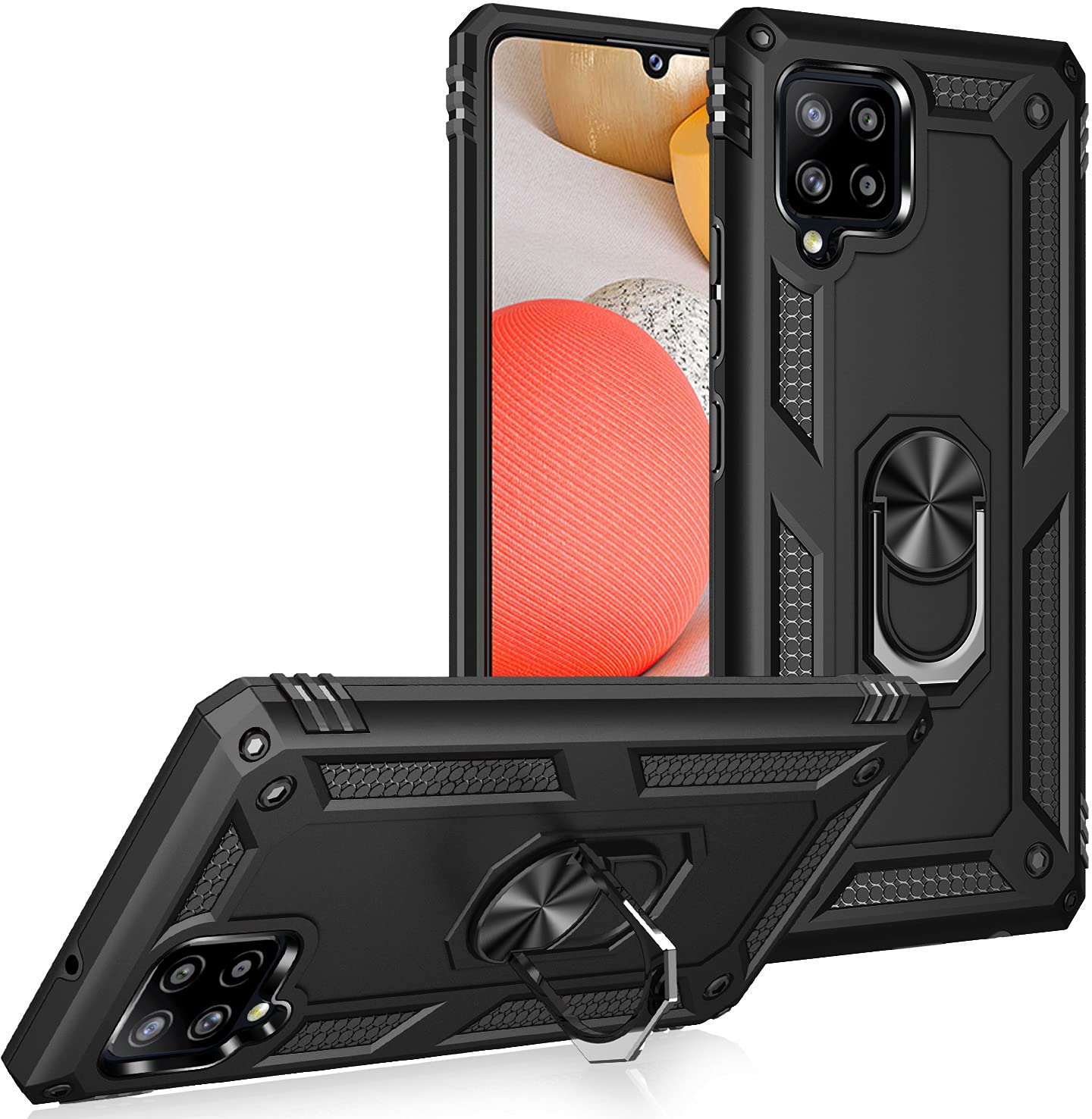 Nakedcellphone Bandit Series Samsung Galaxy A42 5G Case [Black] - Flexible TPU Anti-Shock Phone Cover with Finger Grip, Viewing Stand & Metal Mounting Plate for Daily Use, Travel, and Outdoor Activities