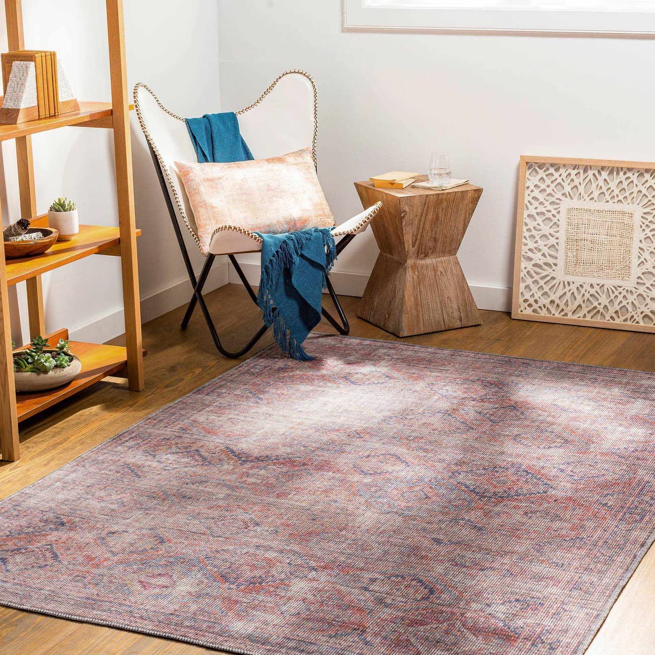 Mark&Day 6x9 Washable Area Rug - Traditional Brick Red & Brown Carpet for Living Room, Bedroom, Kitchen | Machine Washable (6'7