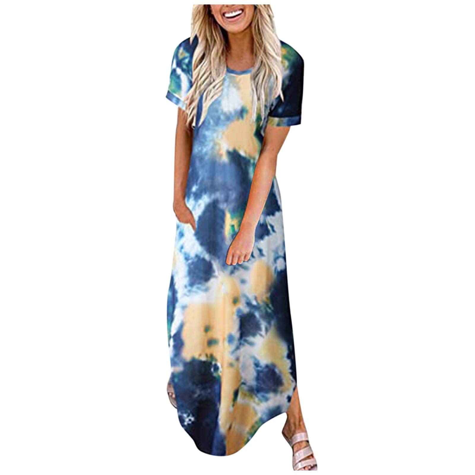 Women's Summer Maxi Dress with Pockets - Floral Print Loose Fit Cotton Sundress | Perfect for Beach Vacations, Outdoor Parties & Casual Wear