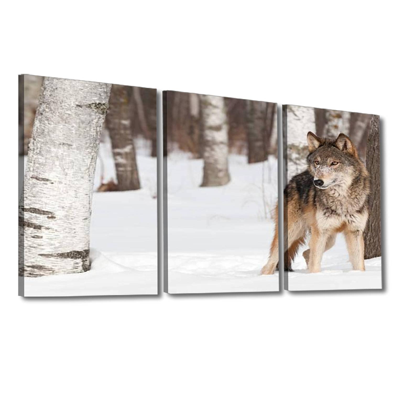 Grey Wolf Canvas Print - Canis Lupus Wall Art Painting with Trees, Framed & Ready to Hang | Home Decor, Living Room, Bedroom, Office Wall Art