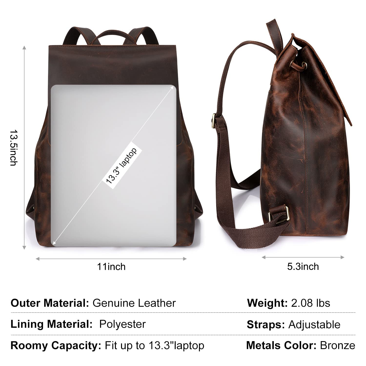 S-ZONE Women's Genuine Leather Backpack Purse - Stylish Rucksack & Travel Daypack with Luggage Sleeve - Perfect for Work, School & Weekend Getaways