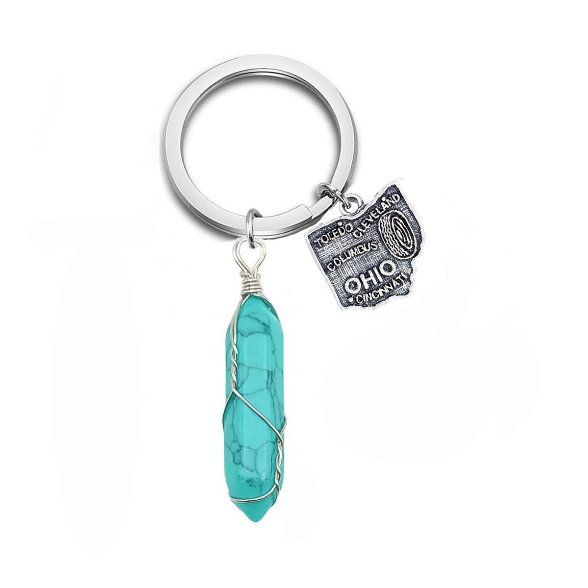 Natural Blue Turquoise Healing Crystal Keychain - US Map Design for Love & Miss You - Perfect for Gifts, Travel, and Spiritual Healing