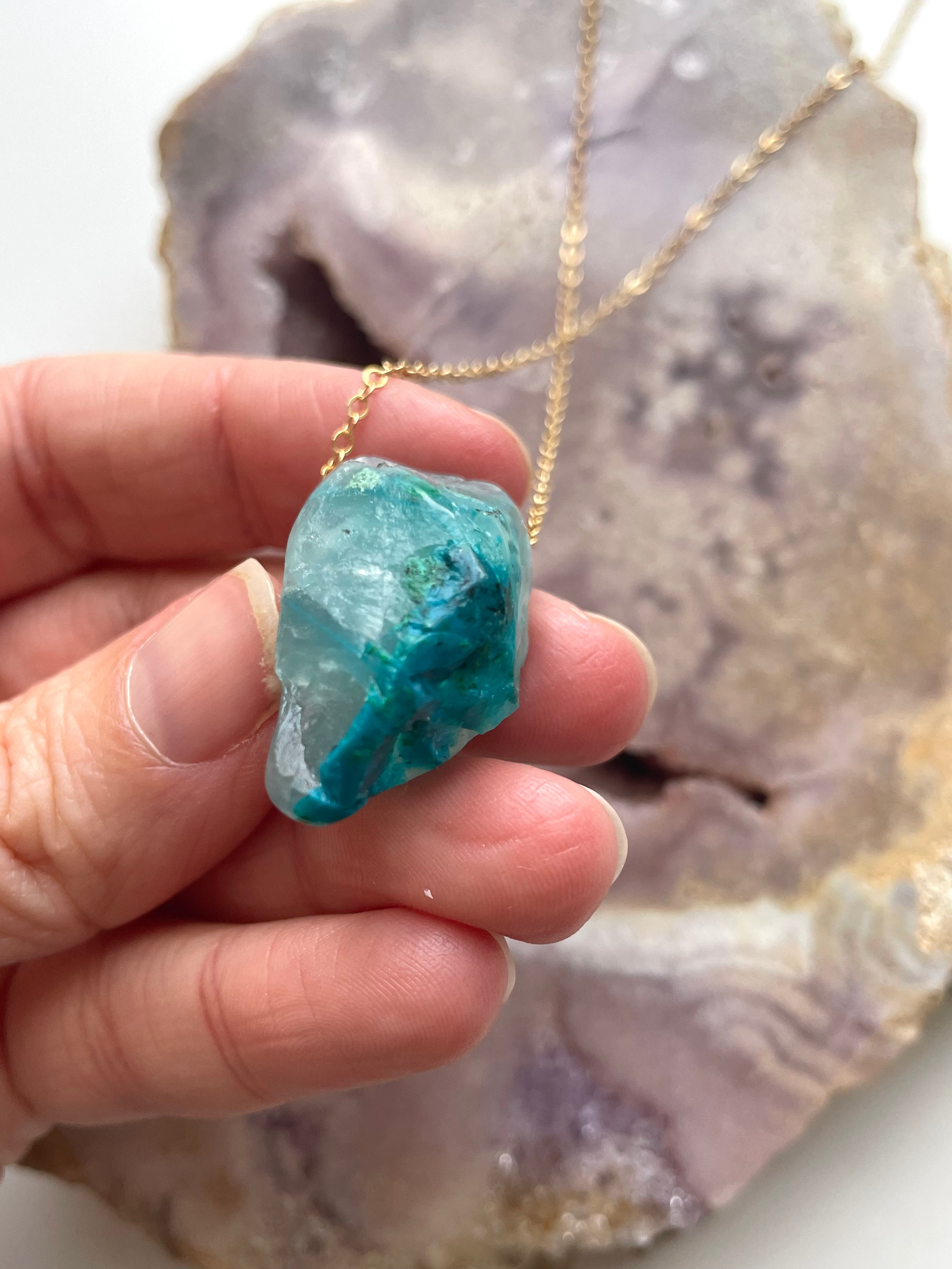Raw Chrysocolla Pendant Necklace - Natural Stone Jewelry for Women, Healing Crystal Necklace for Spiritual Energy & Chakra Balancing | Perfect for Meditation, Yoga & Boho Fashion