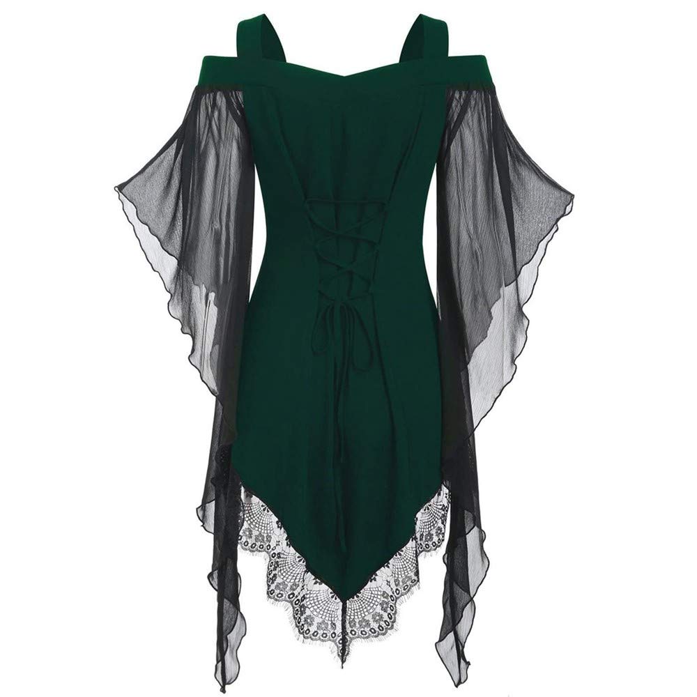 Gothic Lace Strappy Ruffle Dress for Women - Sexy Cold Shoulder Clubwear & Halloween Costume | Perfect for Night Out, Party, Cosplay and Special Occasions