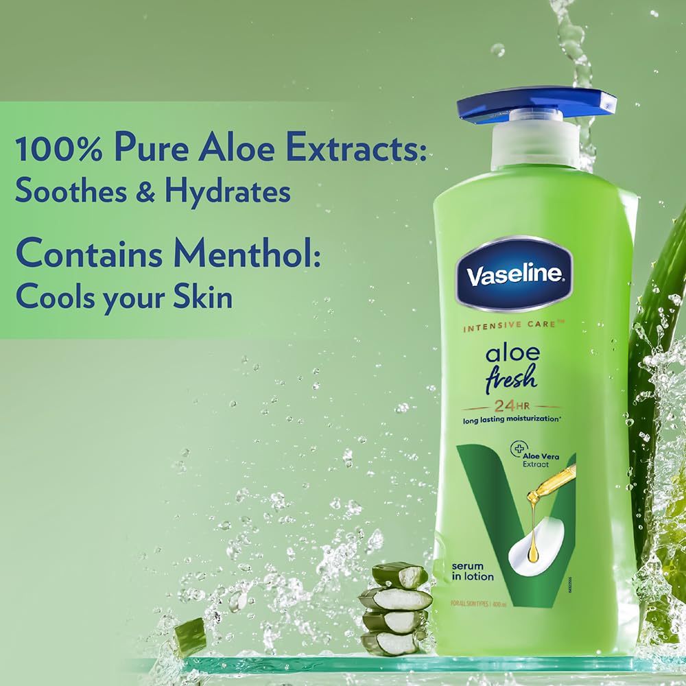 Vaseline Intensive Care Aloe Fresh Body Lotion 200ml - Hydrating & Soothing Moisturizer for Dry Skin | Perfect for Daily Use, After Sun Care & Post-Shave Relief