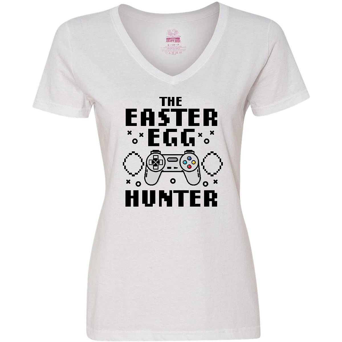 Happy Easter The Easter Egg Hunter Gamer Women's V-Neck T-Shirt | Cute Easter Graphic Tee for Women | Perfect for Easter Celebrations, Egg Hunts & Spring Outfits