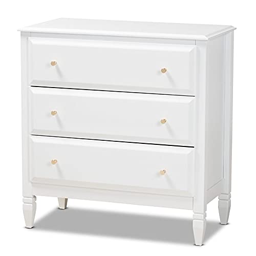 BOWERY HILL Transitional White Finished Wood 3-Drawer Bedroom Chest Dresser - Stylish Storage for Bedroom, Nursery, or Guest Room Organization